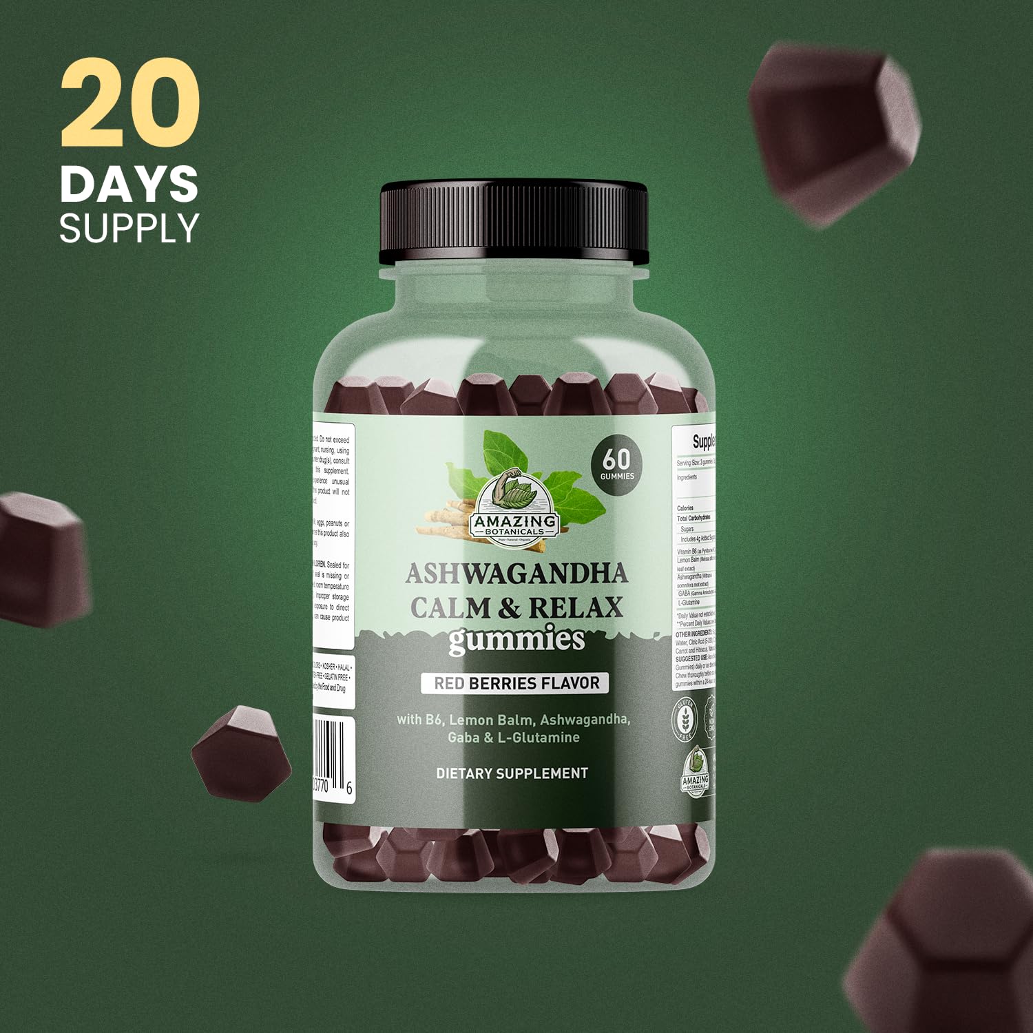 Ashwagandha Calm & Relax Gummies with Vitamin B6, Lemon Balm, GABA & L-Glutamine – 60 Gummies – Red Berries Flavor – Improve Sleep, Stress Relief & Mood – Vegan, Gluten-Free, Non-GMO Amazing Botanicals Au supplements