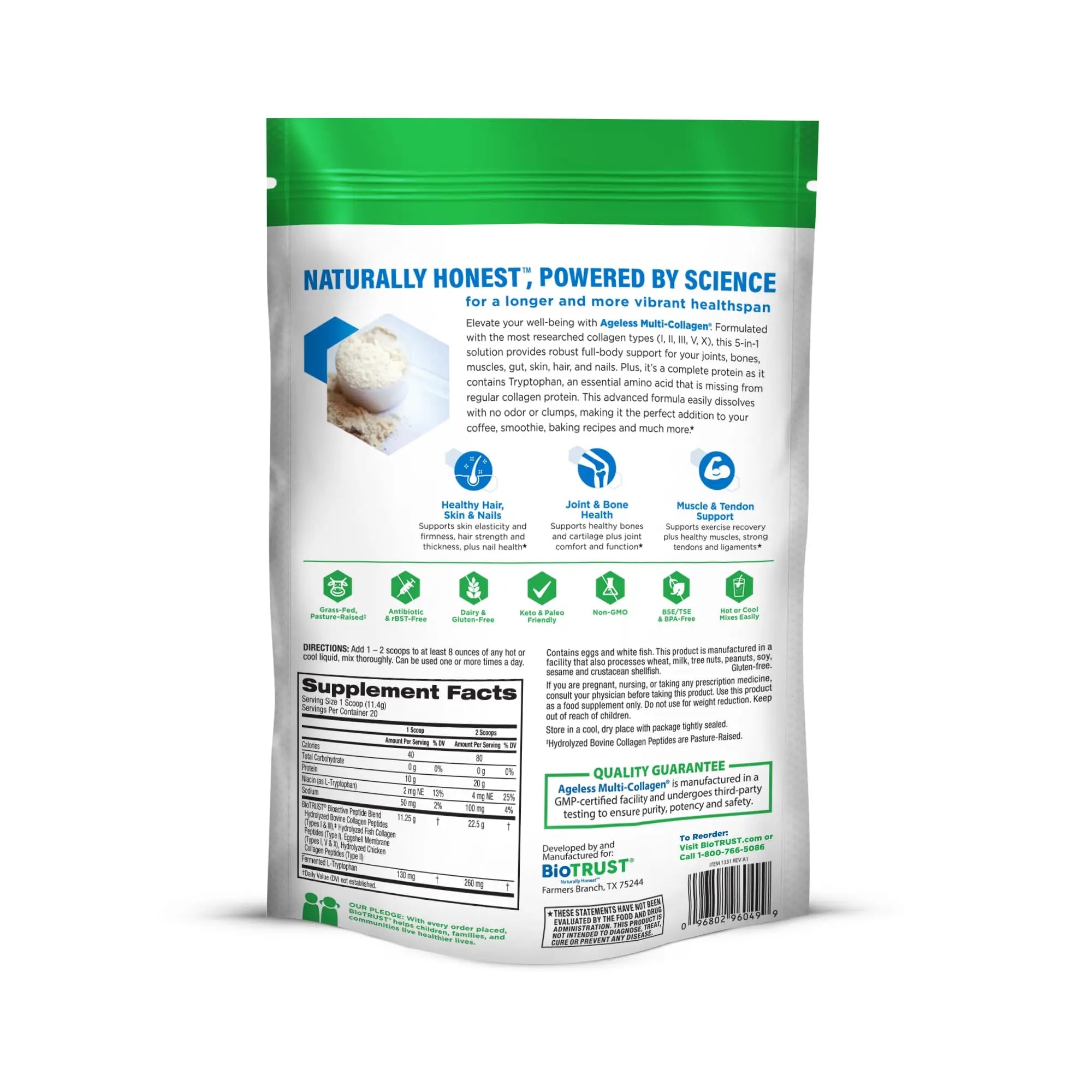 BioTrust Ageless Multi Collagen Peptides Powder - 5 Types (I, II, III, V, X) - Unflavored Collagen Powder for Women & Men - Hydrolyzed Protein BioTrust Au supplements