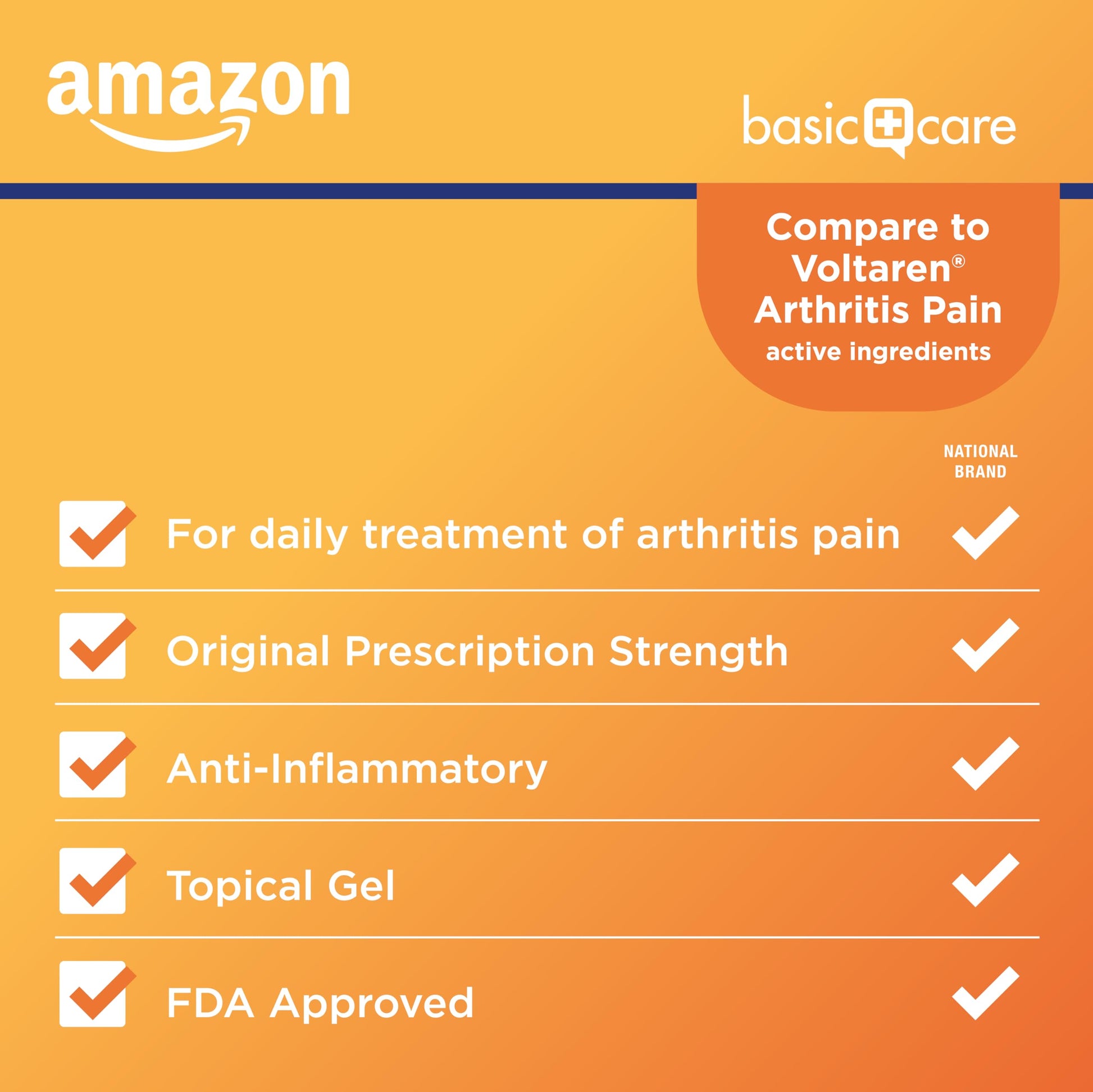 Amazon Basic Care Diclofenac Sodium Topical Gel, 1% (NSAID), Arthritis Pain Reliever for Hand, Wrist, Elbow, Foot, Ankle and Knee Pain Relief, 5.29 oz (150 grams) (Packaging may vary) Amazon Basic Care Au supplements