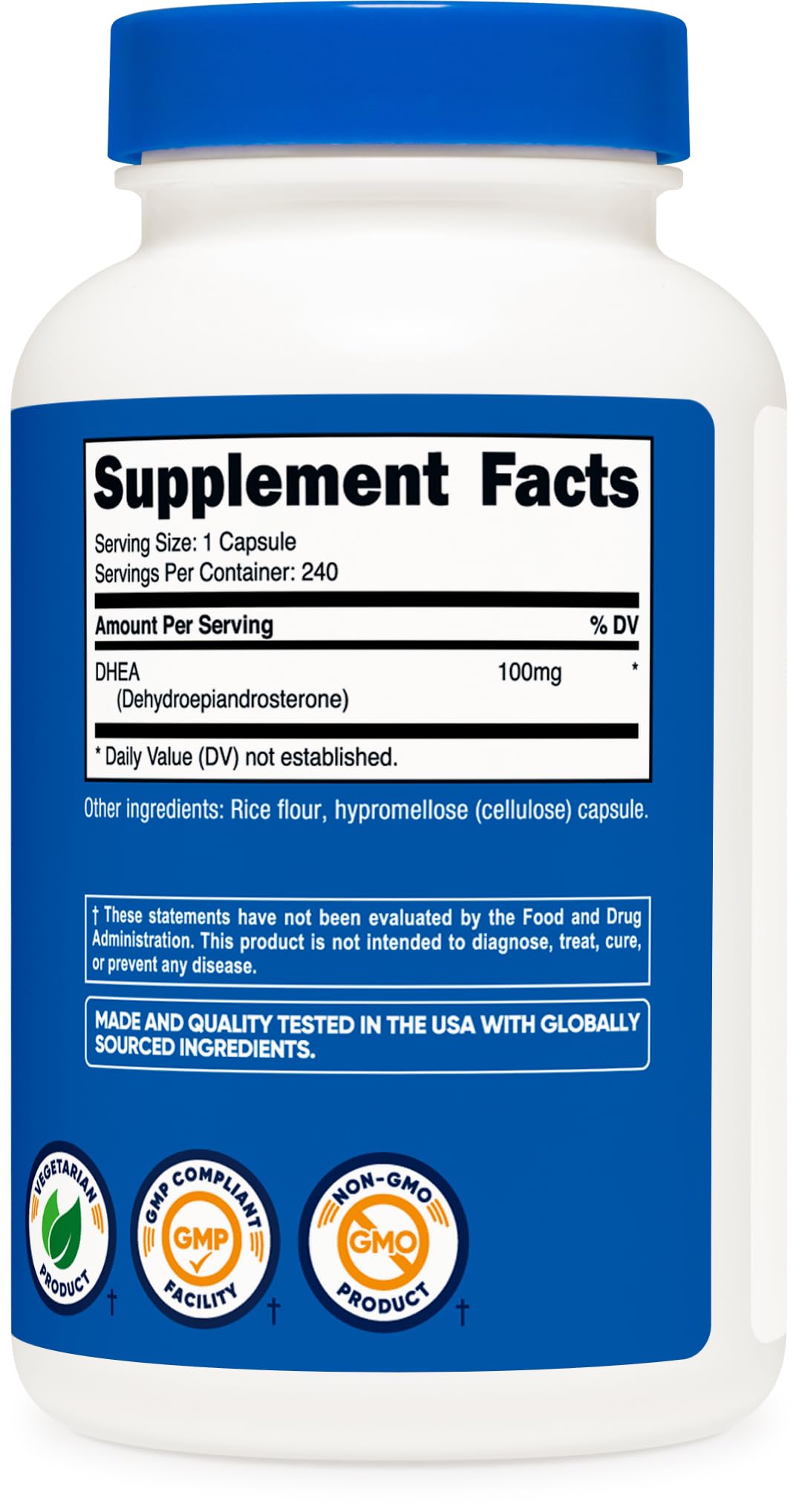Nutricost DHEA 100mg, 240 Capsules - Gluten Free, Soy Free, Non-GMO, Supplement Nutricost Au supplements