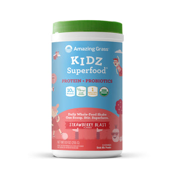 Amazing Grass Kidz Superfood: Vegan Protein & Probiotics for Kids with Beet Root Powder & 1/2 Cup of Leafy Greens, Strawberry Blast, 15 Servings Amazing Grass Au supplements