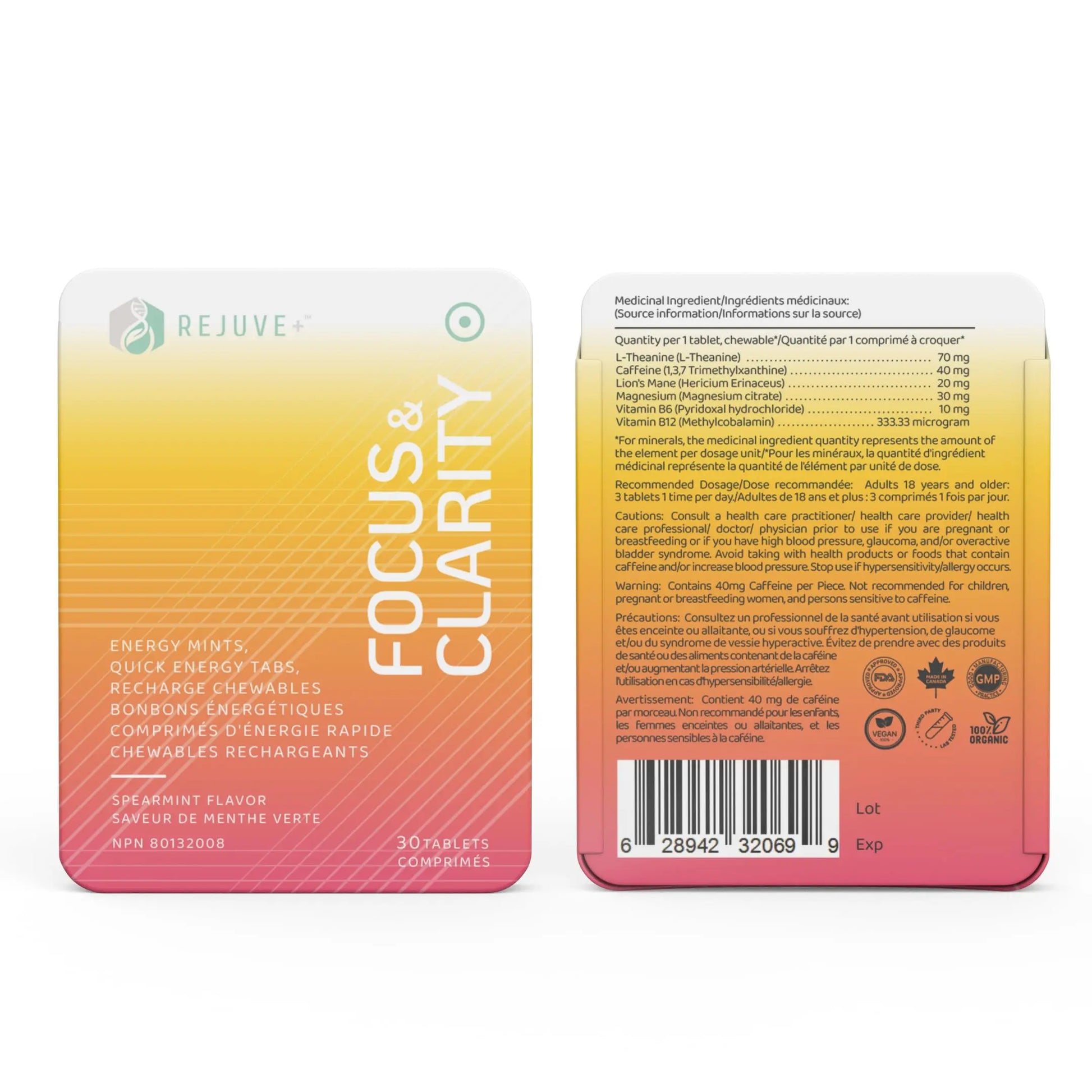 REJUVE+ Focus & Clarity Nootropic Supplement – Brian Boost | L-Theanine, Caffeine, Lion’s Mane, Magnesium, Vitamin B6 & B12 | Brain Support, Memory, Focus & Energy | Mint Flavor (30 Chewables) (1) REJUVE+ Au supplements