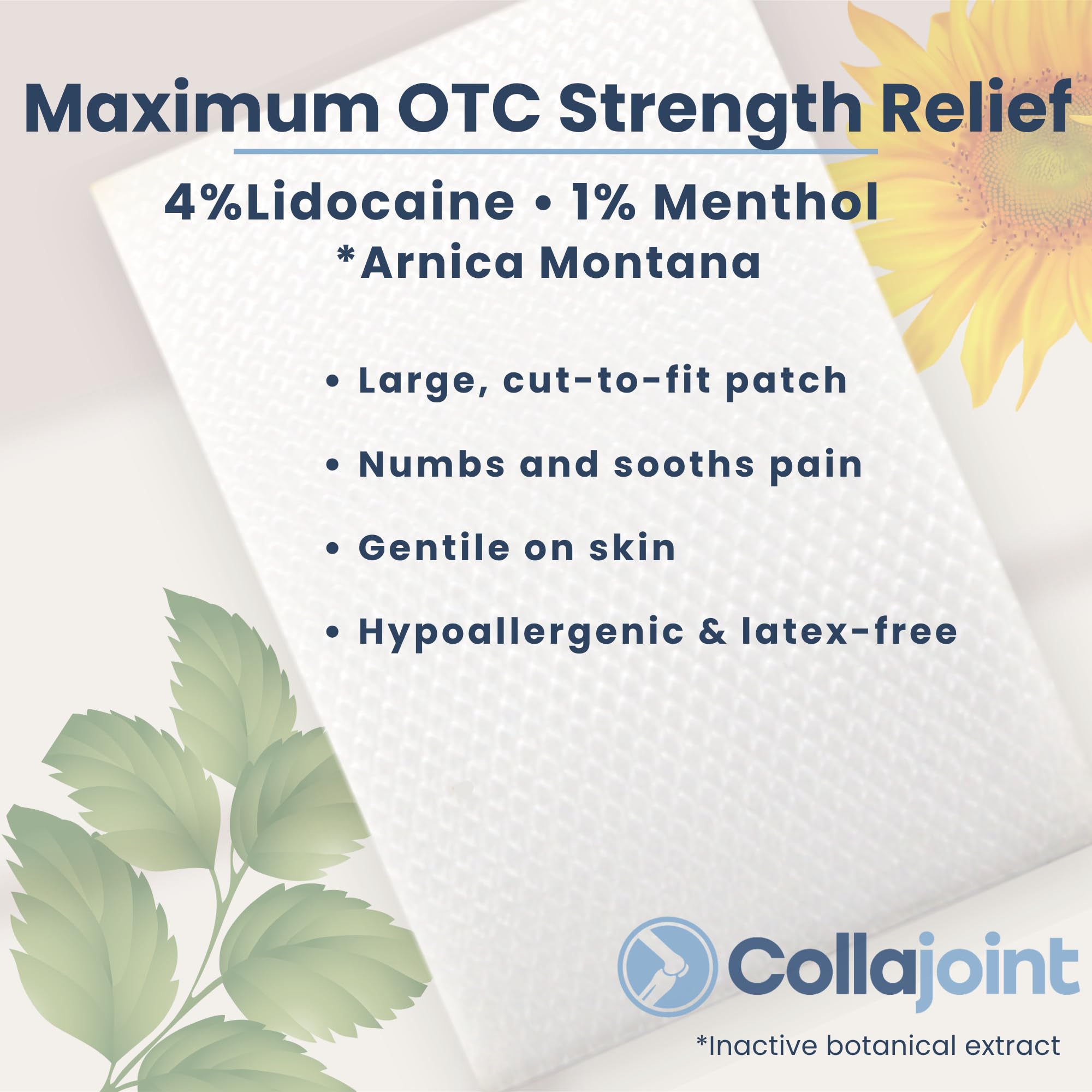 Collajoint Maximum-Strength Lidocaine 4% & Menthol 1% Hydrogel Pain Relief Patch with Arnica Montana Flower Extract-Temporary Numbing & Cooling Relief for Sore Muscles, Stiff Joints & Arthritis Collajoint Au supplements