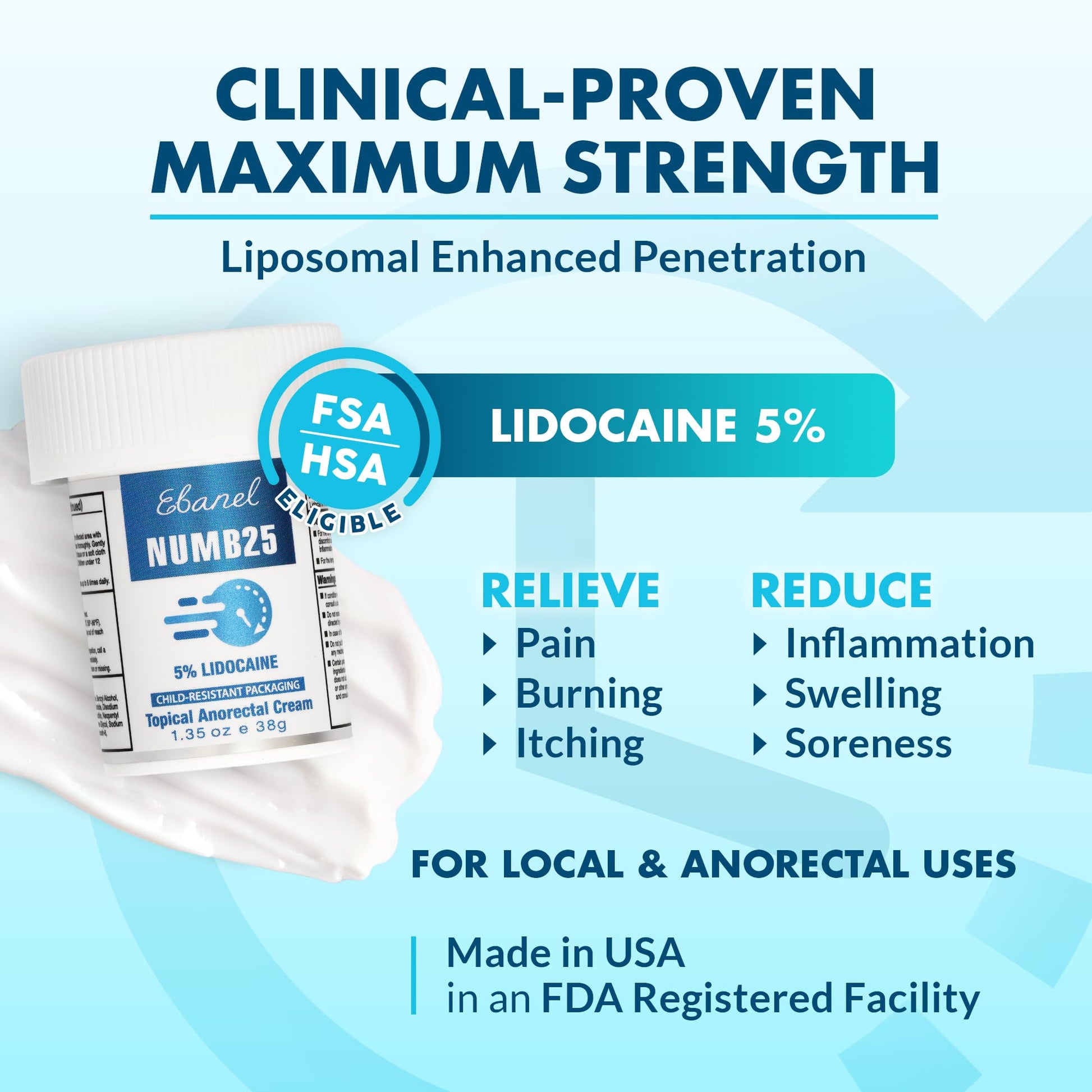 Ebanel 5% Lidocaine Numbing Cream, Pain Relief Burn Itch Numb Cream, Maximum Strength Numb25 Topical Anesthetic with Allantoin, Vitamin E for Local and Anorectal Uses, Hemorrhoid Treatment, 1.35 Oz Aus Healthcare Au supplements