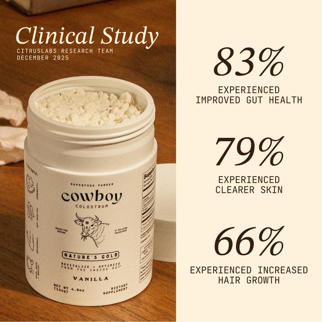 Cowboy - The Exclusive 1st Milking, Whole, Grass Fed Colostrum Supplement for Full Body Health - Bovine Colostrum Powder Packed w/Bioactive Nutrients - Sugar Free (Vanilla, 40 Servings) COWBOY COLOSTRUM Au supplements