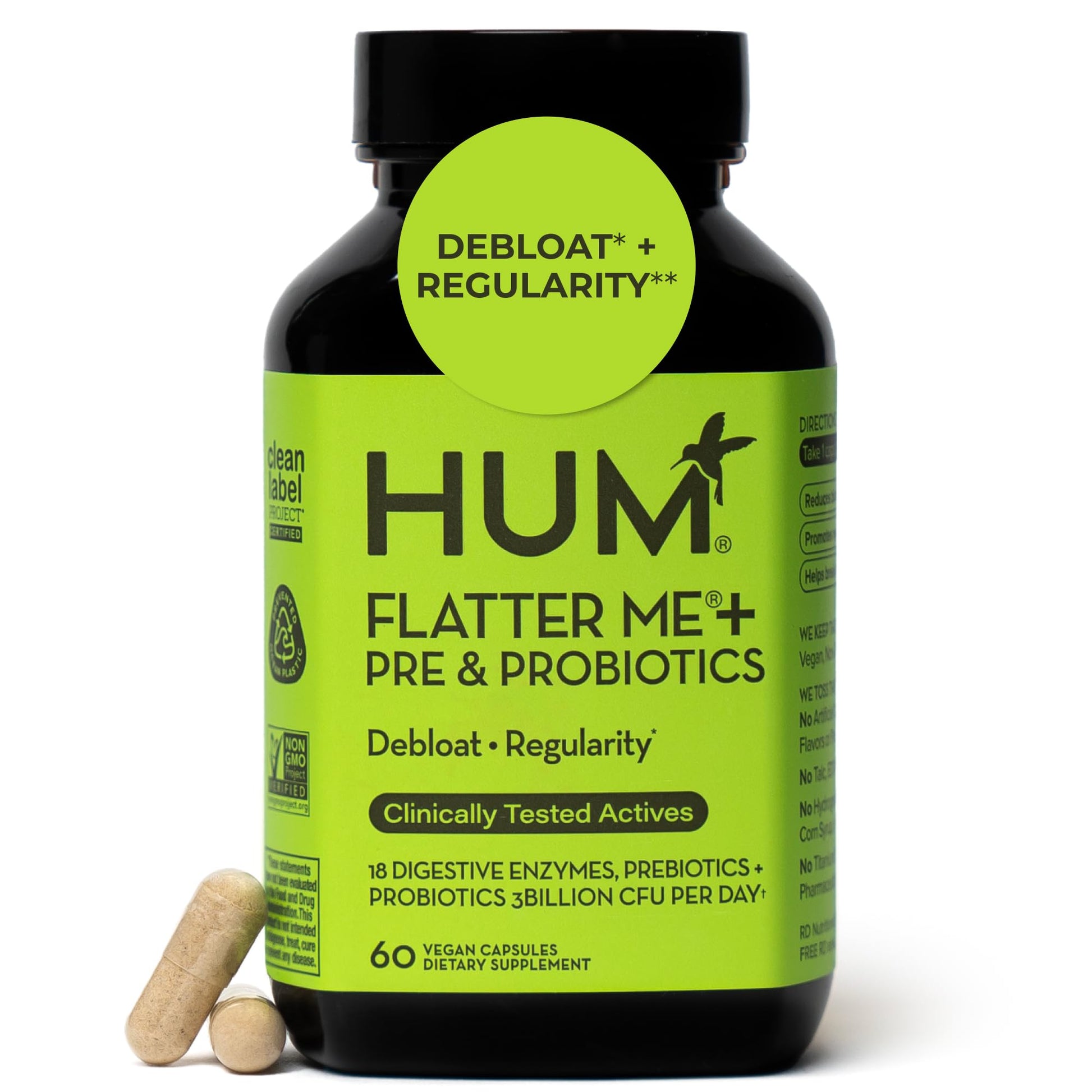 HUM Flatter Me Digestive Enzymes Plus Prebiotics & Probiotics, Digestive Health Bloating Supplement for Women & Men, Fast Acting Anti Bloat Pills Multi Enzyme HUM Au supplements