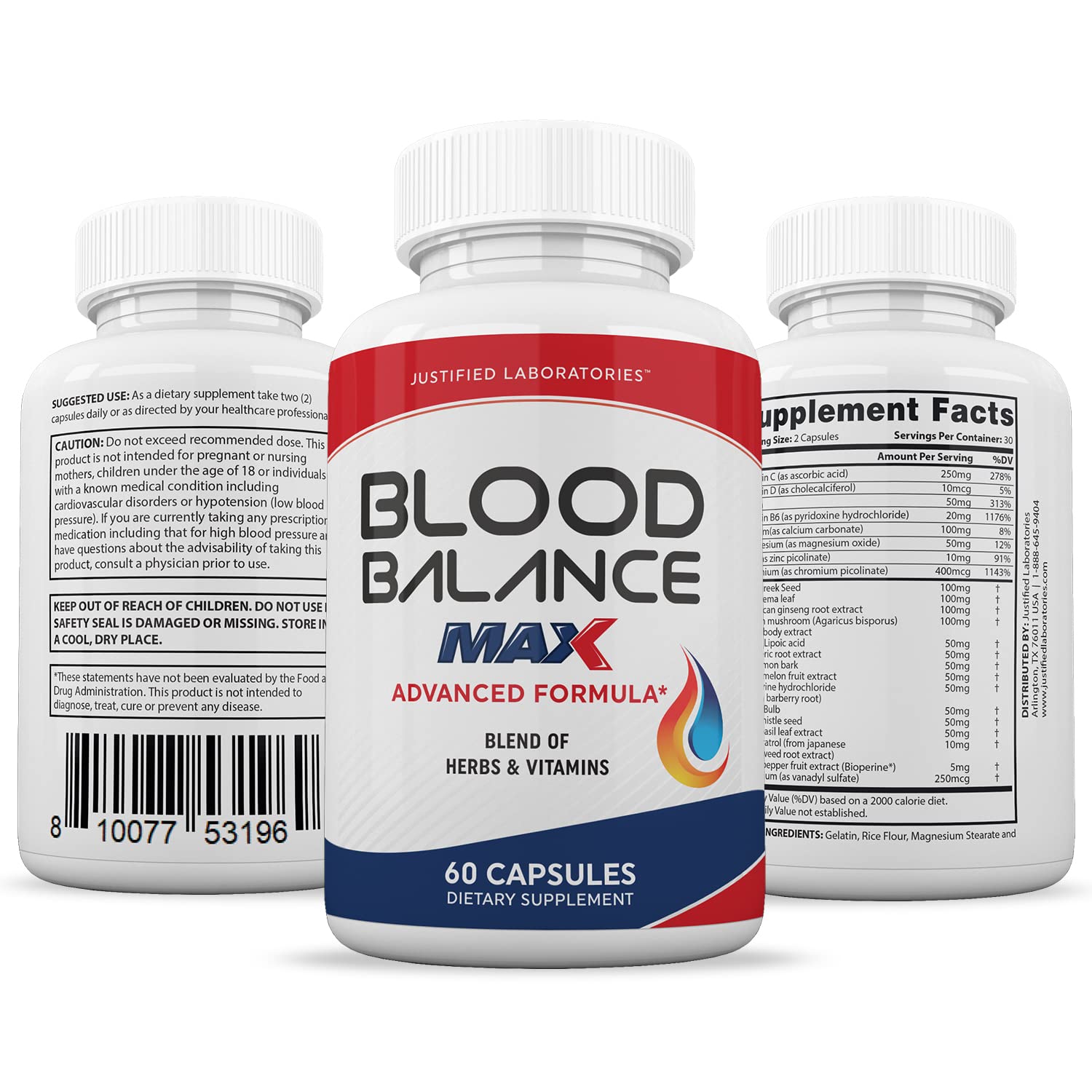 Justified Laboratories (3 Pack) Blood Balance Max 1295MG Supplement Pills 180 Capsules Justified Laboratories Au supplements