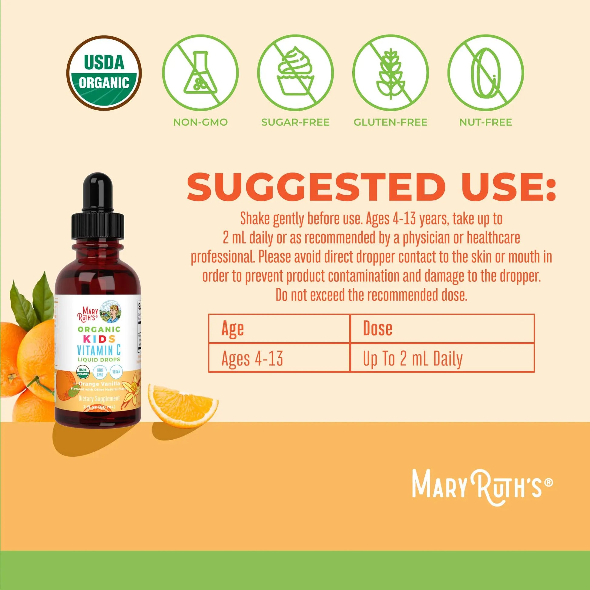 MaryRuth Organics USDA Kids Vitamin C Drops | Vegan Immune Support Supplement for Ages 4-13 | Immune Support & Overall Health | Vitamin C from Organic Acerola Fruit Extract | 2oz MARYRUTH'S Au supplements