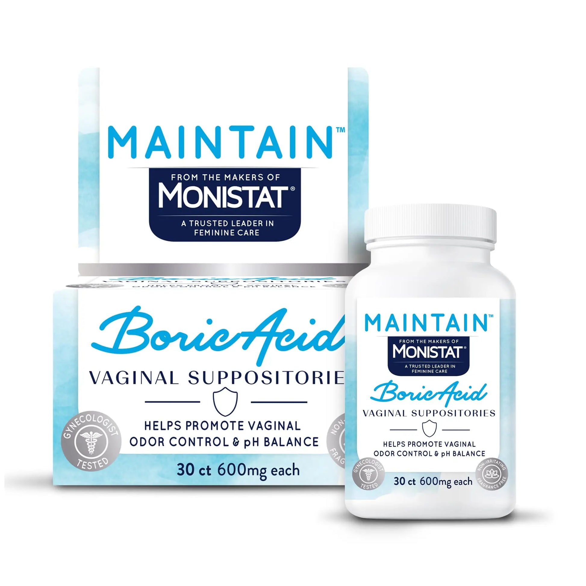 from The Makers of Monistat, Maintain Boric Acid Suppositories for Women, Fragrance-Free Inserts for Vaginal Odor Control and pH Balance Without Irritation, 30 Count Monistat Au supplements