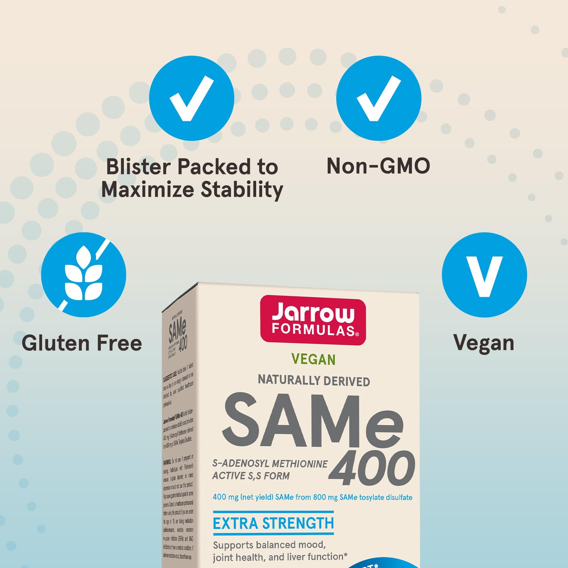 Jarrow Formulas SAMe Supplement 400 mg - 60 Tablets - High Concentration of Active S,S Form - Supports Joint Health, Liver Function, Brain Metabolism, Balanced Mood & Antioxidant Defense - 60 Servings Jarrow Formulas Au supplements
