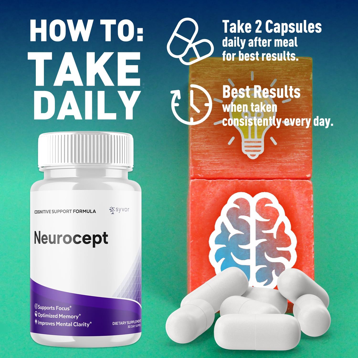 (2 Pack) Neurocept Capsules, Official Neurocept Brain Supplement Pills with All Natural Ingredients, Advanced Formula Support Pills with Max Strength Premium Vitamins for Women & Men (120 Capsules) Syvor Au supplements