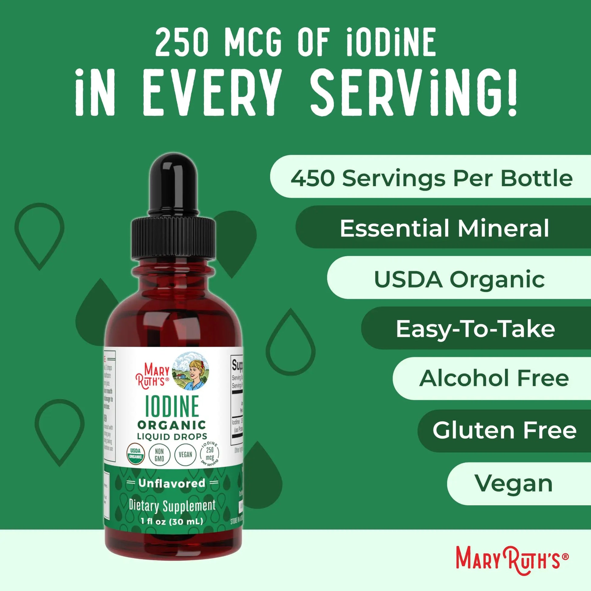 MaryRuth Organics Iodine Liquid Drops | Potassium Iodide | 1 Year Supply | 450 Servings | Thyroid Health | USDA Organic| MARYRUTH'S Au supplements