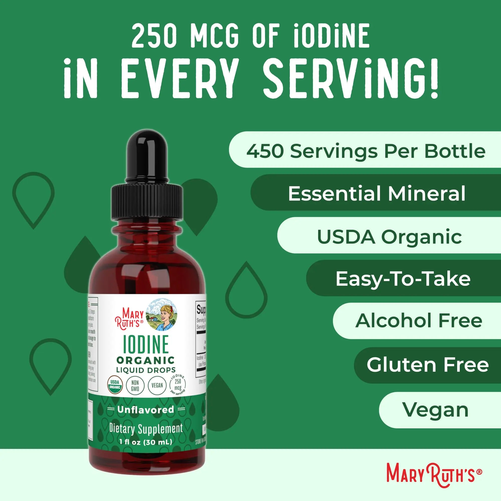 MaryRuth Organics Iodine Liquid Drops | Potassium Iodide | 1 Year Supply | 450 Servings | Thyroid Health | USDA Organic| MARYRUTH'S Au supplements