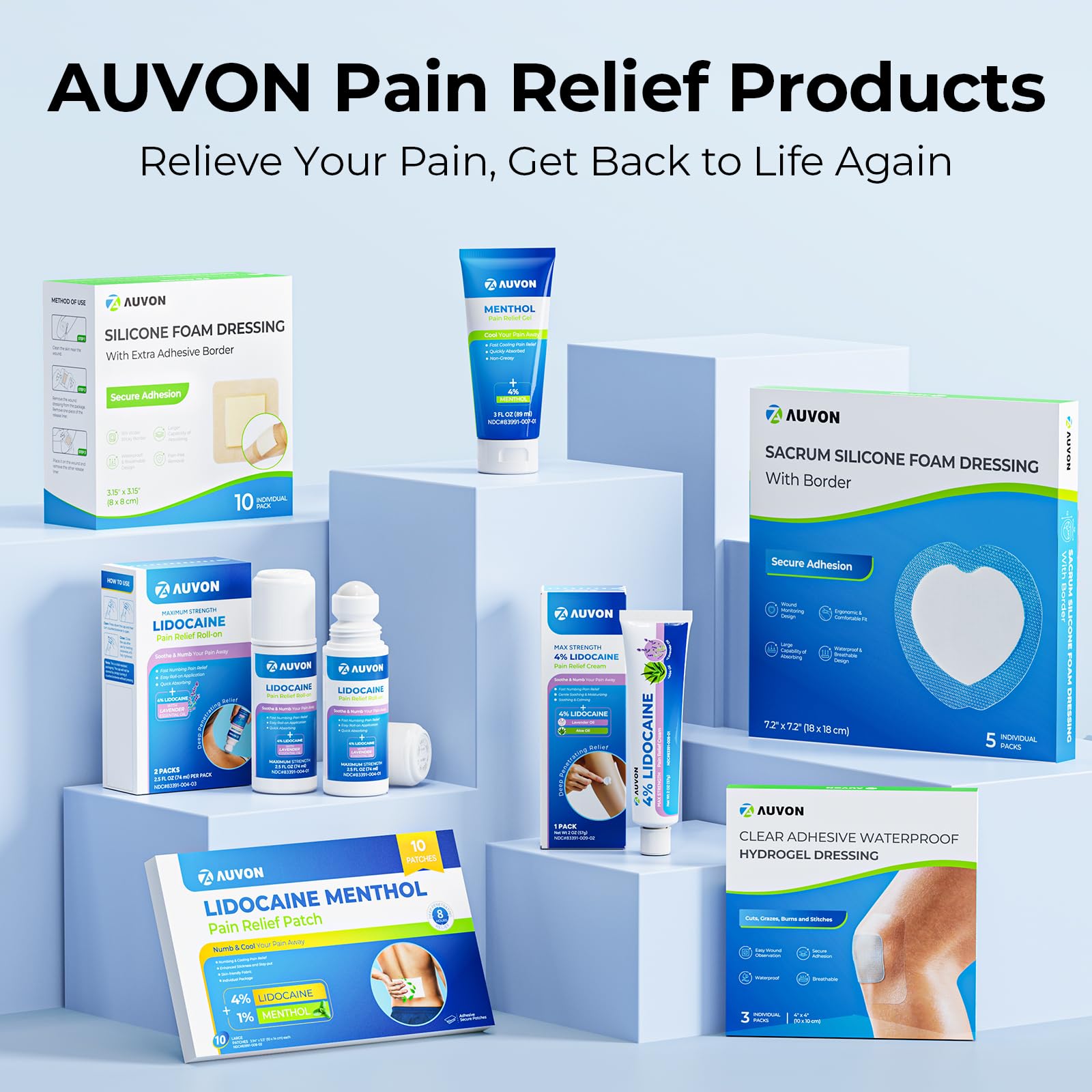 AUVON Max Strength Lidocaine Pain Relief Roll-On with Lavender Essential Oil, No Mess Applicator, Quick Absorbing to Numb & Soothe Pain Relief for Knees, Shoulders, 2.5 Oz, 2 Packs AUVON Au supplements