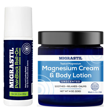 Basic Vigor Migrastil PainBlock Roll-On & Unscented Topical Magnesium Cream Bundle. Made in The USA. Basic Vigor Au supplements