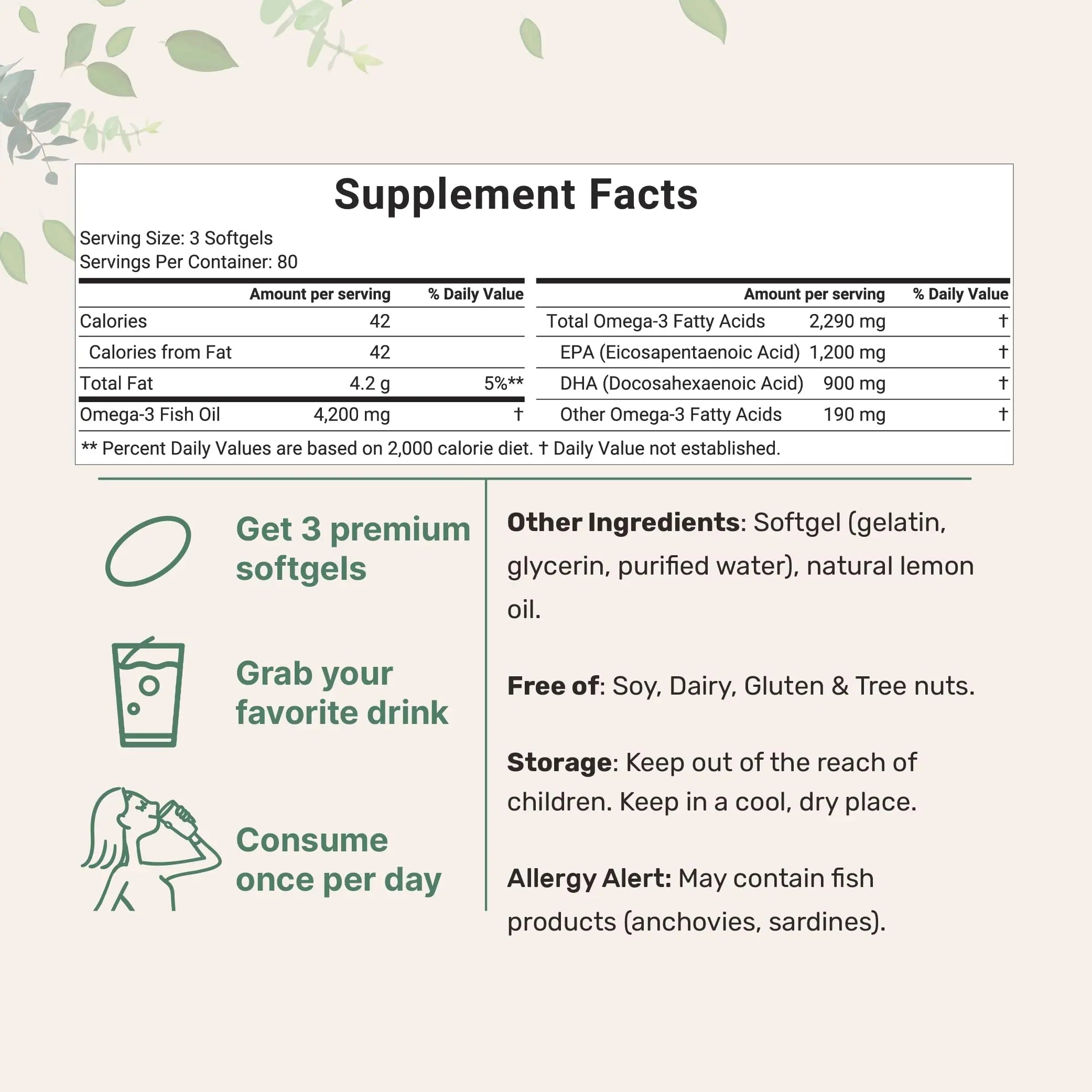 Triple Strength Omega 3 Fish Oil Supplements 4200mg Per Serving, 240 Softgels Micro Ingredients Au supplements
