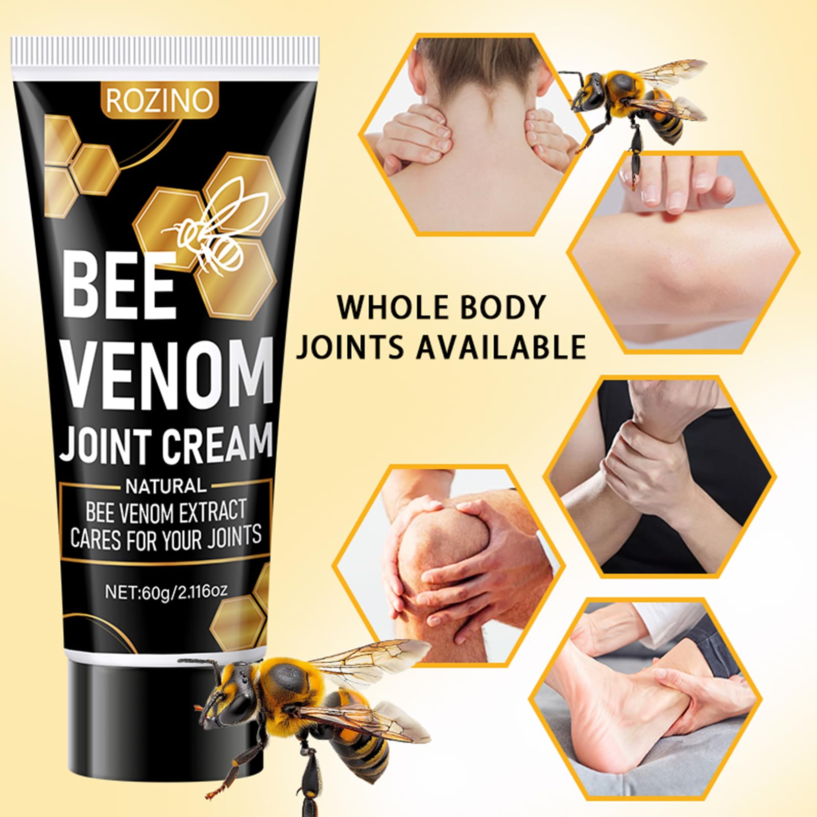 Bee Venom Joint Cream for Knees & Joints - Lightweight Moisturizing Cream for Dry Skin, Fast Absorbing & Non-Greasy Formula - Supports Comfortable Movement (2.116OZ) Generic Au supplements