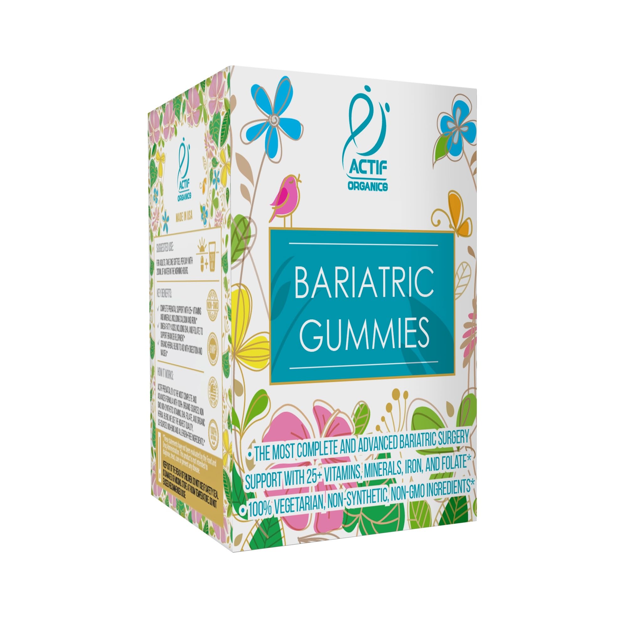 ACTIF Organic Bariatric Gummies with 25+ Organic Vitamins and Minerals for Bariatric Surgery Gastric Bypass Surgery, Advanced Formula - 90 Count ACTIF Au supplements