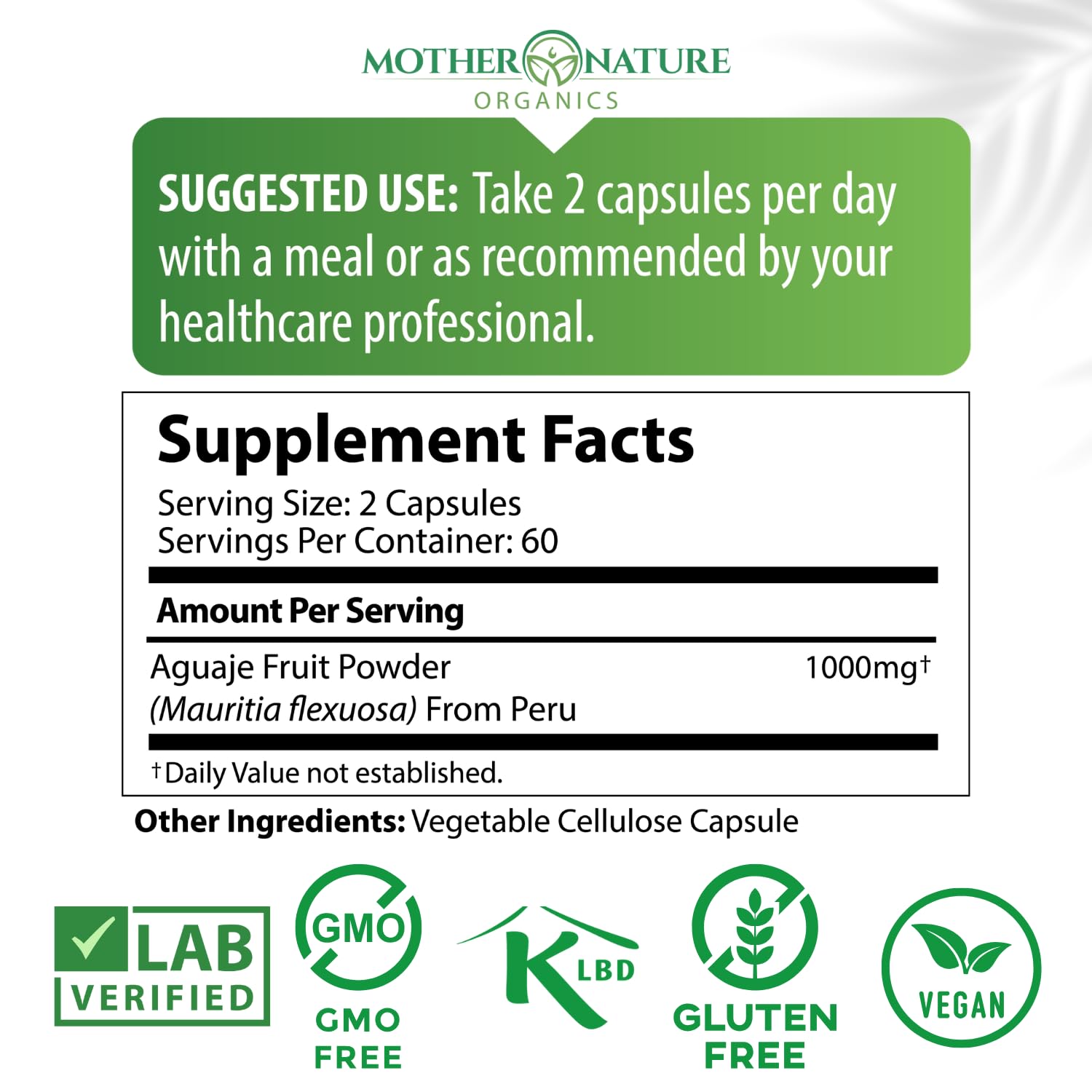 Mother Nature Aguaje Curves Capsules for Women, 1000mg (120ct), Natural & Sustainably Sourced Aguaje Fruit from Peru for Female Health, Hormone Balance, Curve Enhancer, Vegan, Non-GMO & Gluten-Free Mother Nature Organics Superfoods for Organic Living Au supplements