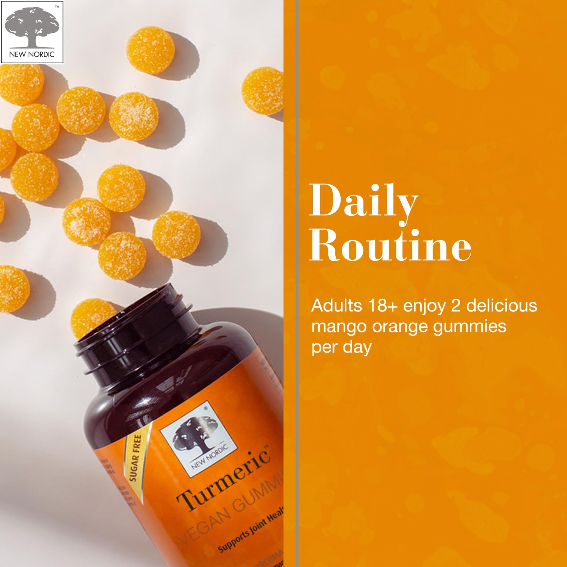 NEW NORDIC Turmeric Curcumin Gummies, Sugar Free, 300 mg Turmeric Supplement for Men and Women, Supports Normally Functioning Joints, Knees, Shoulders, Mango Orange, 60 Count NEW NORDIC Au supplements