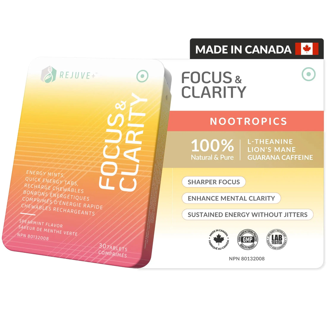 REJUVE+ Focus & Clarity Nootropic Supplement – Brian Boost | L-Theanine, Caffeine, Lion’s Mane, Magnesium, Vitamin B6 & B12 | Brain Support, Memory, Focus & Energy | Mint Flavor (30 Chewables) (1) REJUVE+ Au supplements