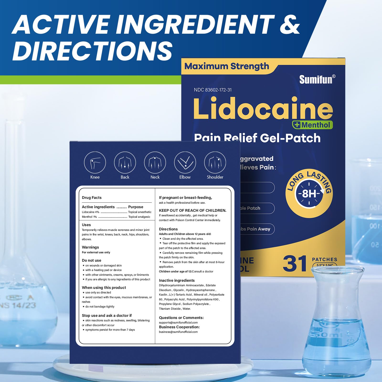 Sumifun Lidocaine Pain Relief Patches - Fast, Targeted Therapy Simple Backache, Soreness, Sprain, Joint Pain with Maximum Strength 4% Lidocaine and 1% Menthol (Large, Count, 31) NDC 83602-172-31 Sumifun Au supplements
