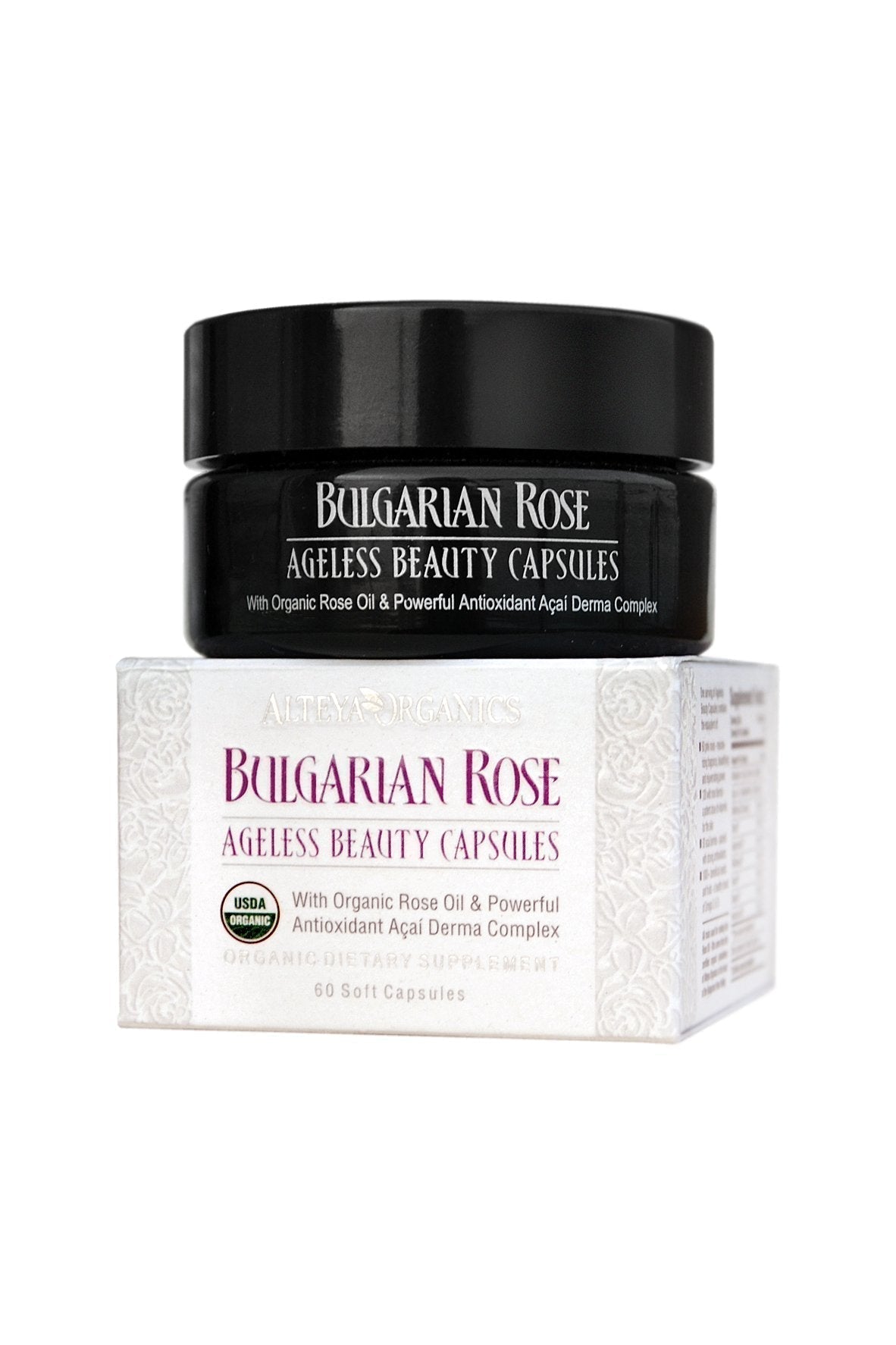 Alteya Organics Bulgarian Rose Ageless Beauty Capsules with Bulgarian Rose Oil and Antioxidant Acai Derma Complex - 30 Servings Alteya Organics Au supplements