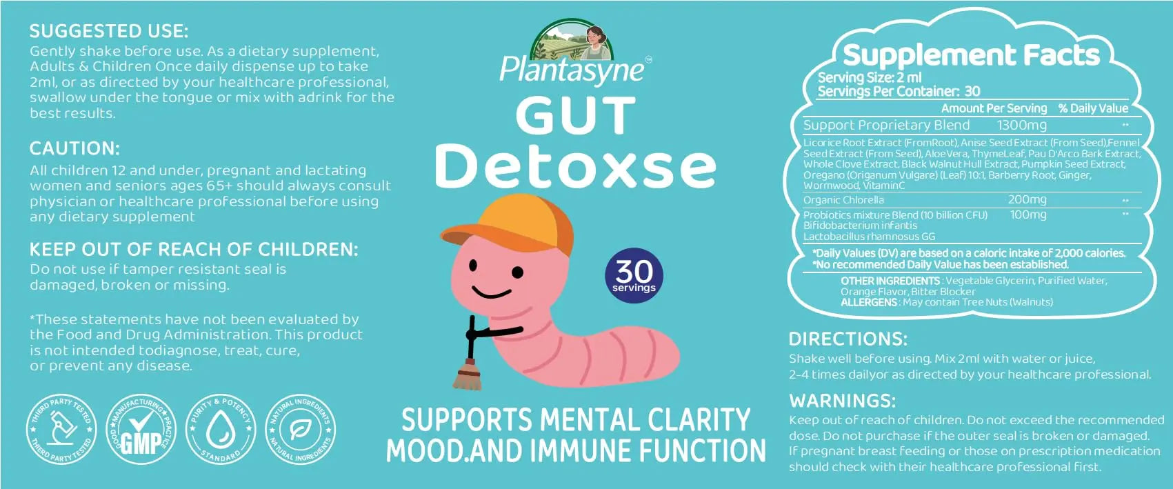 Plantasyne Herbal Gut Cleanse Drops with Black Walnut Hull & Barberry Root | Gentle Liquid Detox for Gut & Colon Support | for Adults & Kids|30 Servings Plantasyne Au supplements
