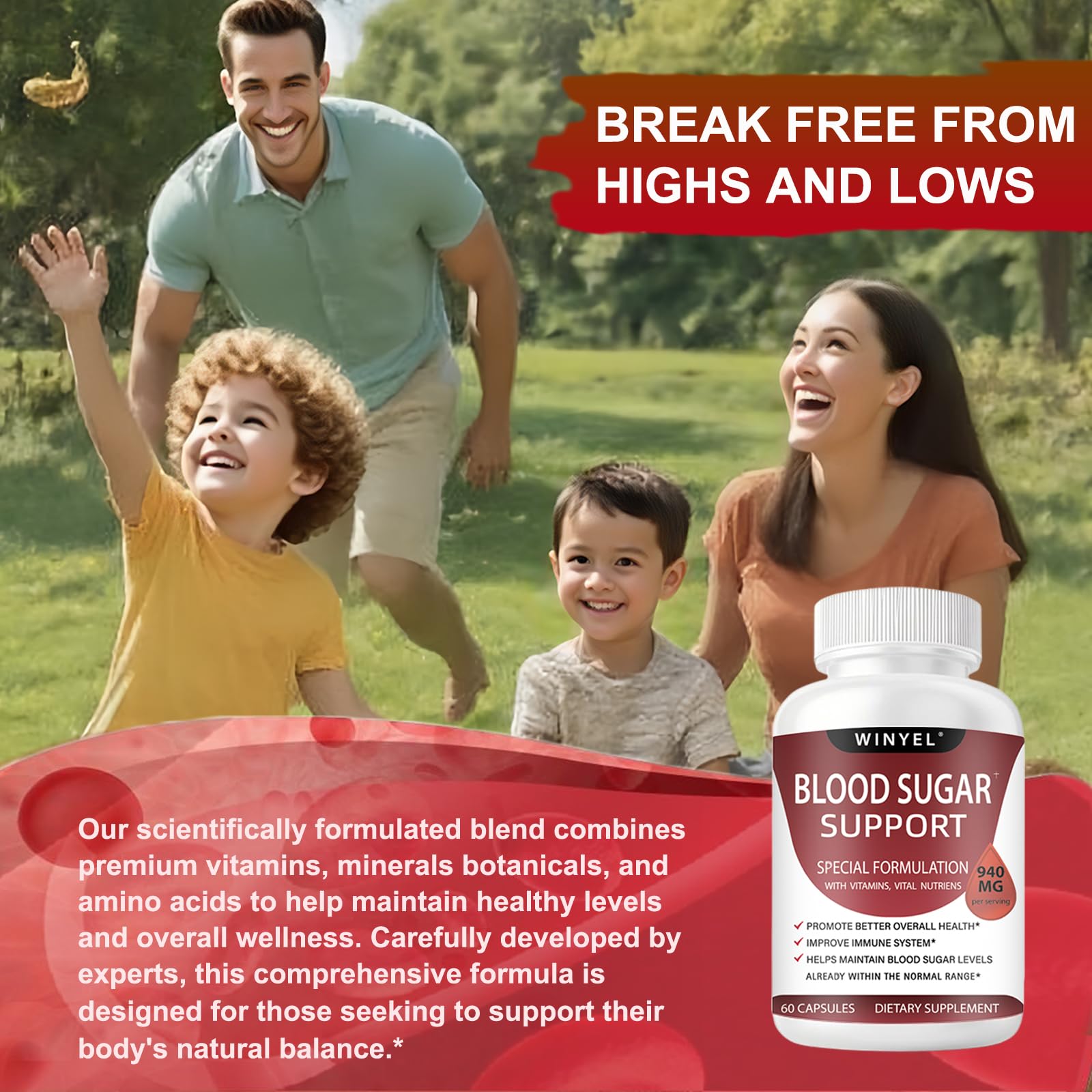 WINYEL Blood Sugar Complex Supplement - with Cinnamon, Bitter Melon, Chromium, Mulberry, Alpha Lipoic Acid, 60 Capsules WINYEL Au supplements