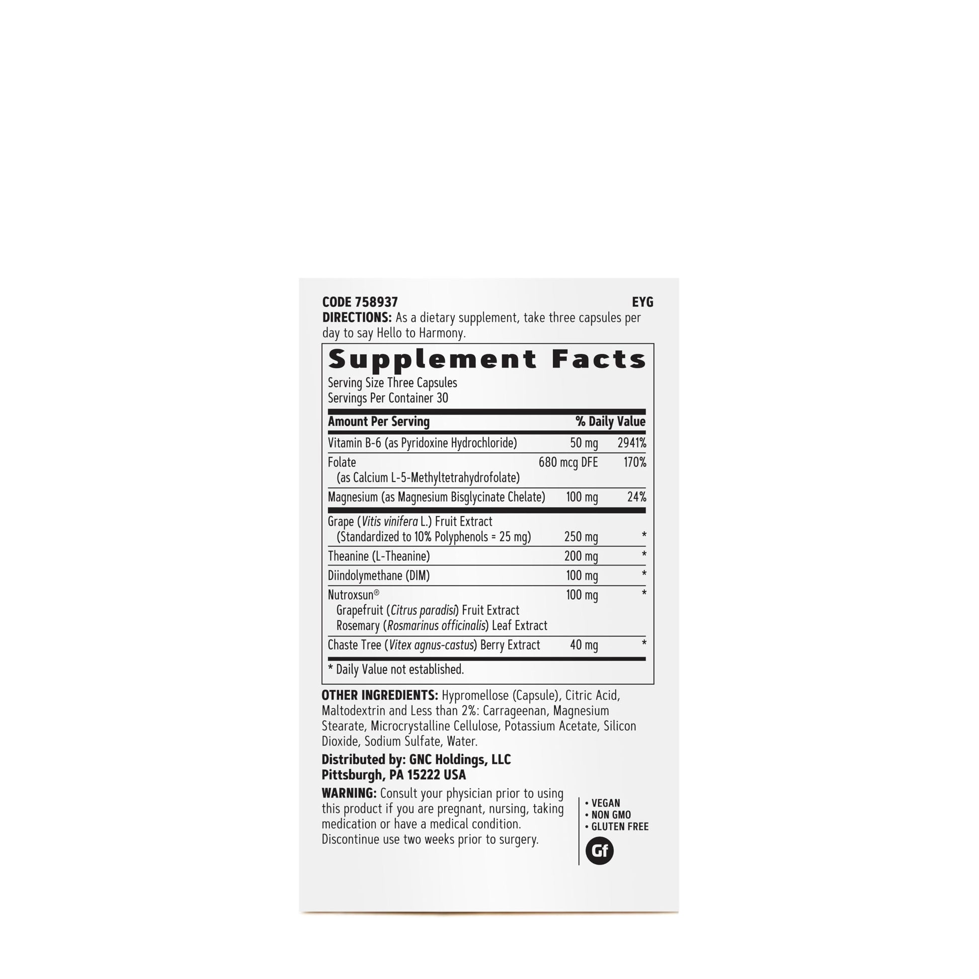 GNC Women's Hello Harmony | Clinically Proven Hormonal Support for Women | Supports Mood, Skin, and Stress Management | Vegan and Gluten Free | 90 Count GNC Au supplements