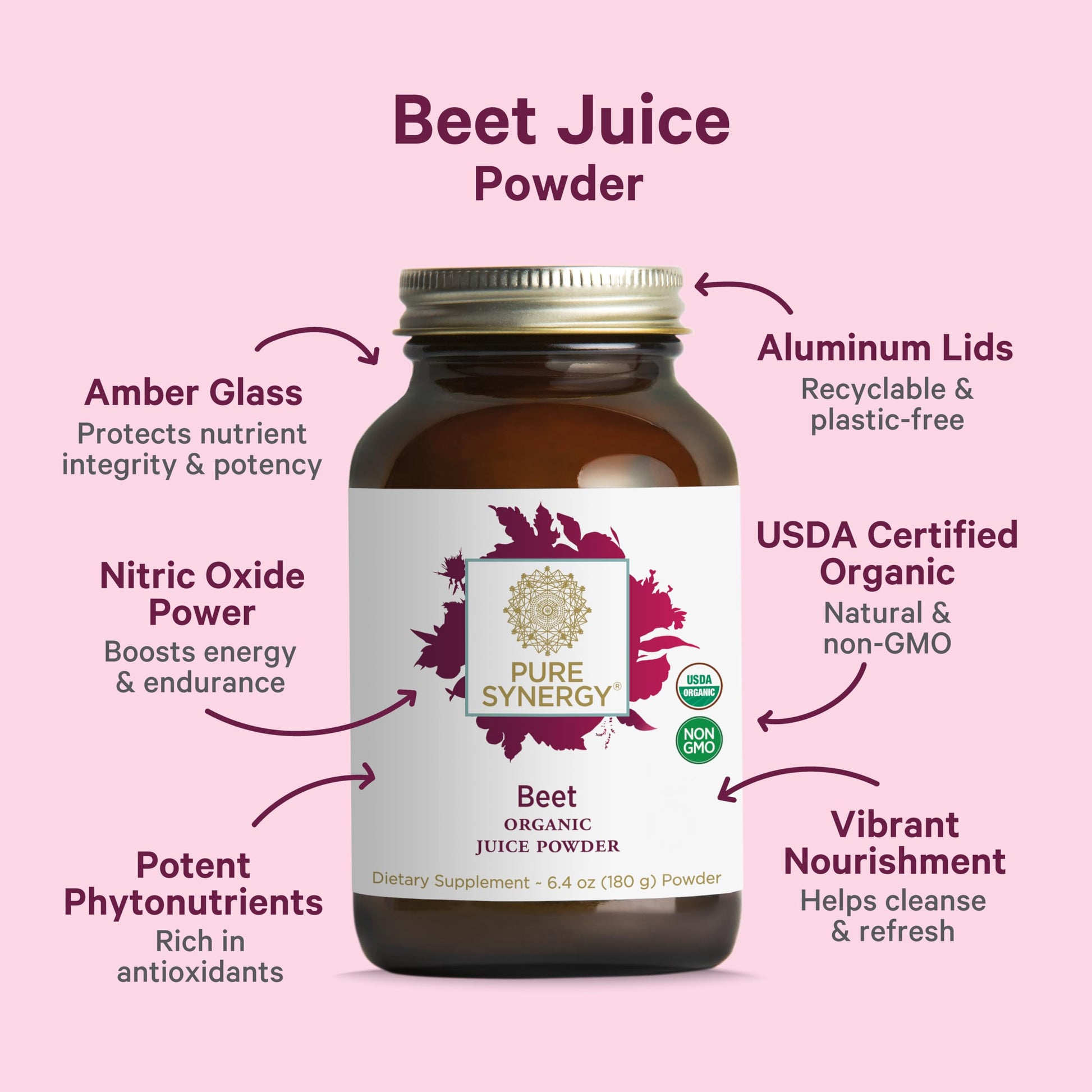 PURE SYNERGY Organic Beet Juice Powder | Pre-Workout Supplement | Organic Beet Root Juice Powder | for Healthy Circulation, Exercise, and Detoxification (6.4 oz.) PURE SYNERGY Au supplements