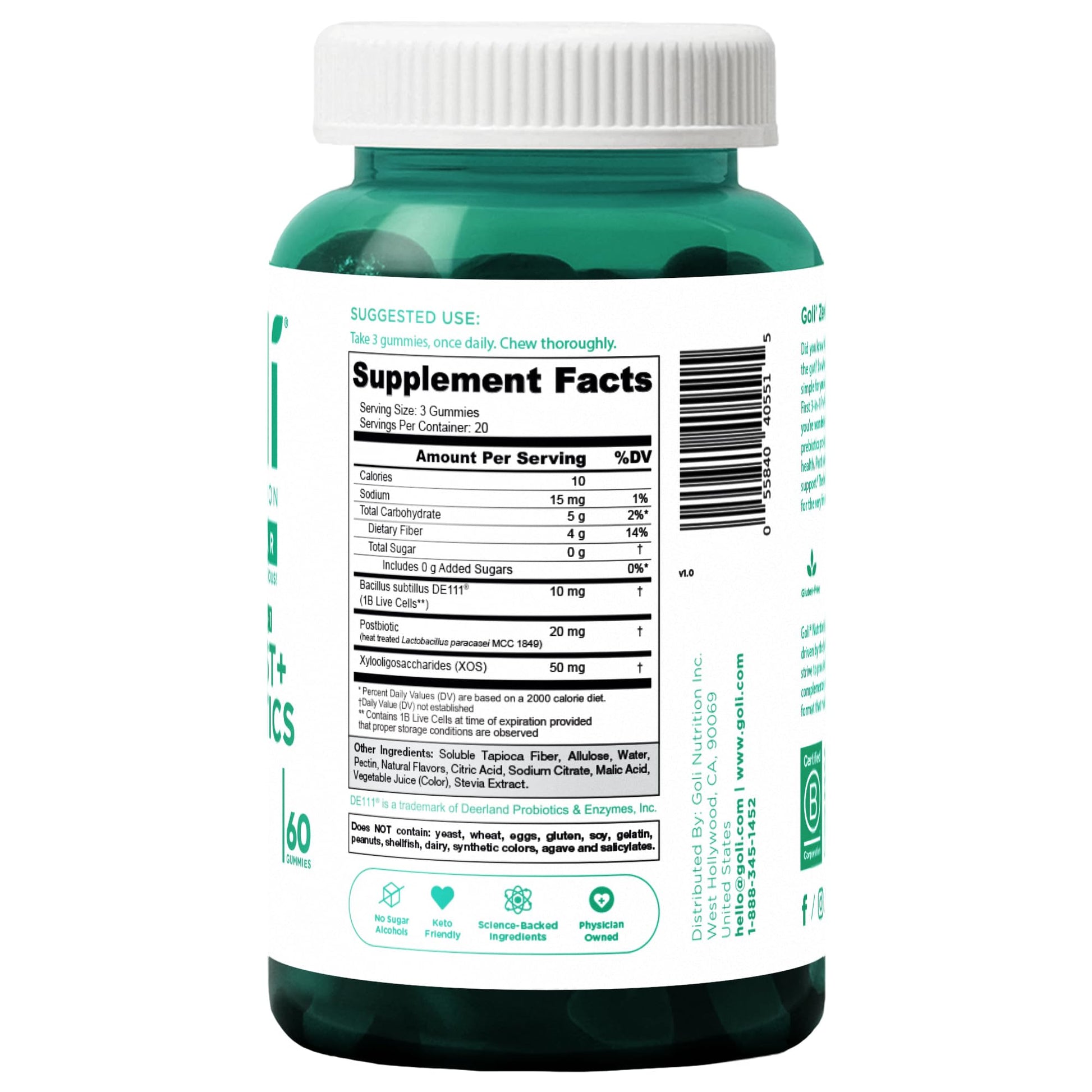 Goli Zero Sugar Pre Pro Postbiotic Gummies - Worlds First 3-in-1 with DE111, XOS, MCC1849 - No Sugar Alcohols - Vegan, Keto-Friendly, Non-GMO Goli Au supplements