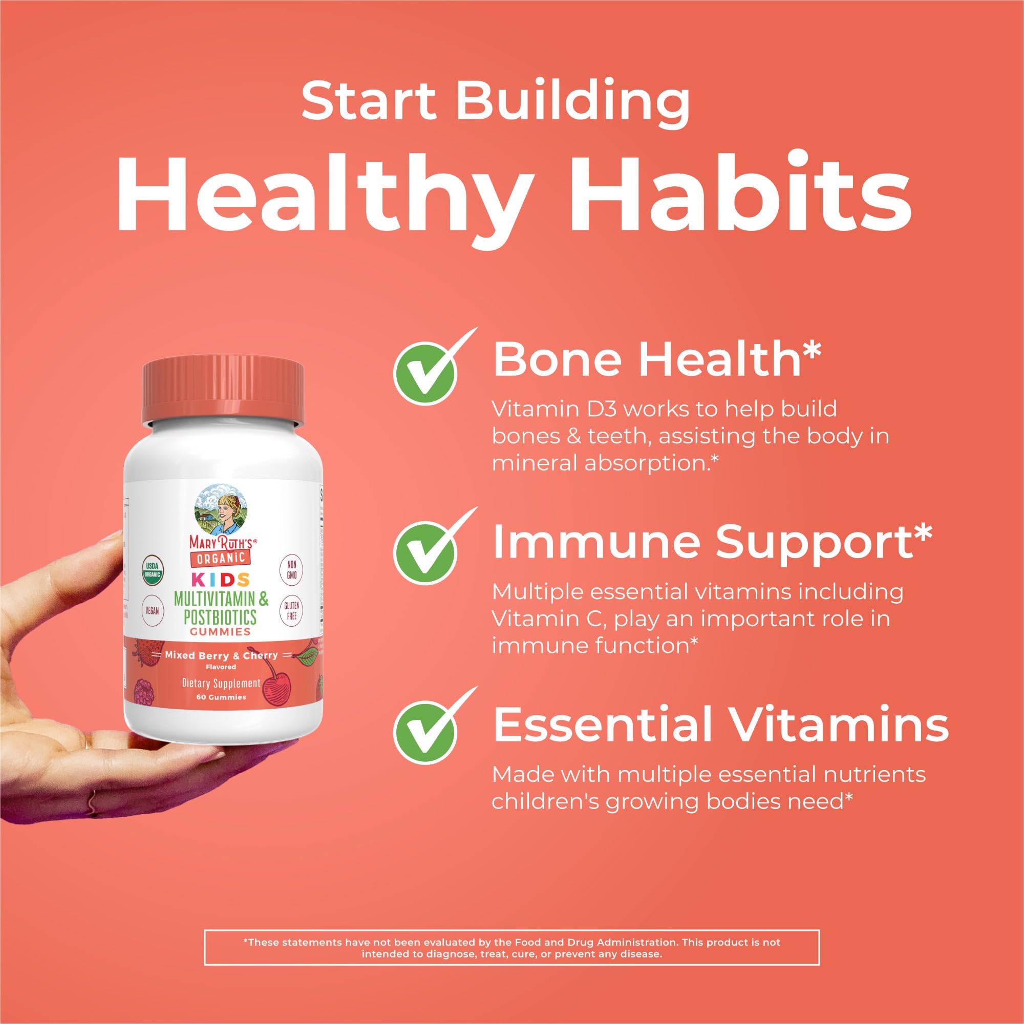 Kids Vitamins by MaryRuth's | USDA Organic | Multivitamin Gummies + Postbiotics for Ages 4+ | Multivitamin for Kids with Lactobacillus Rhamnosus | Children’s Vitamins | Vegan | Non-GMO | 60 Count MARYRUTH'S Au supplements