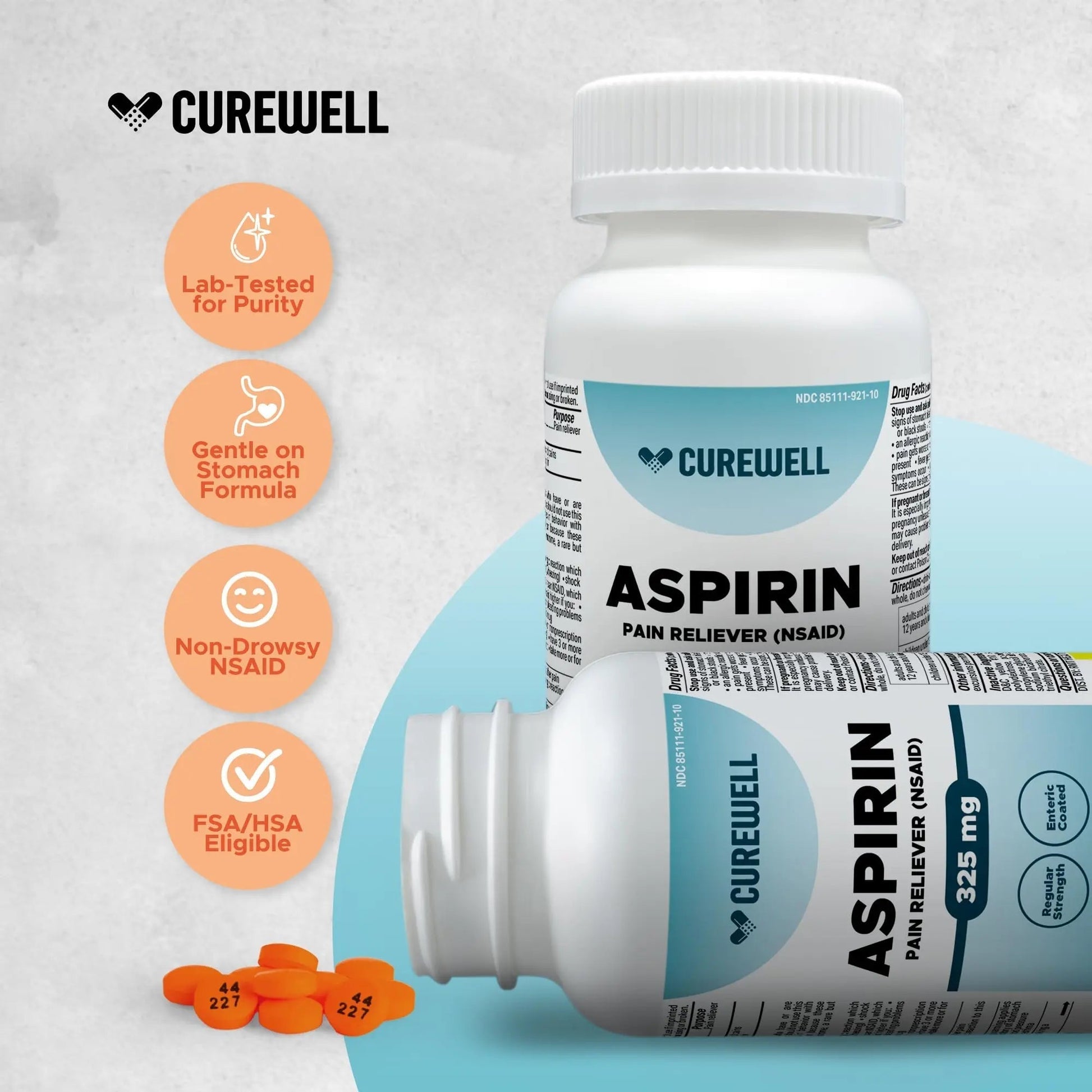 CUREWELL Enteric Coated Aspirin Tablets 325mg (500 Count) NSAID Pain Reliever & Fever Reducer Coated Aspirin for Adults - Regular Strength for Headache Arthritis Menstrual & Muscle Pain CUREWELL Au supplements
