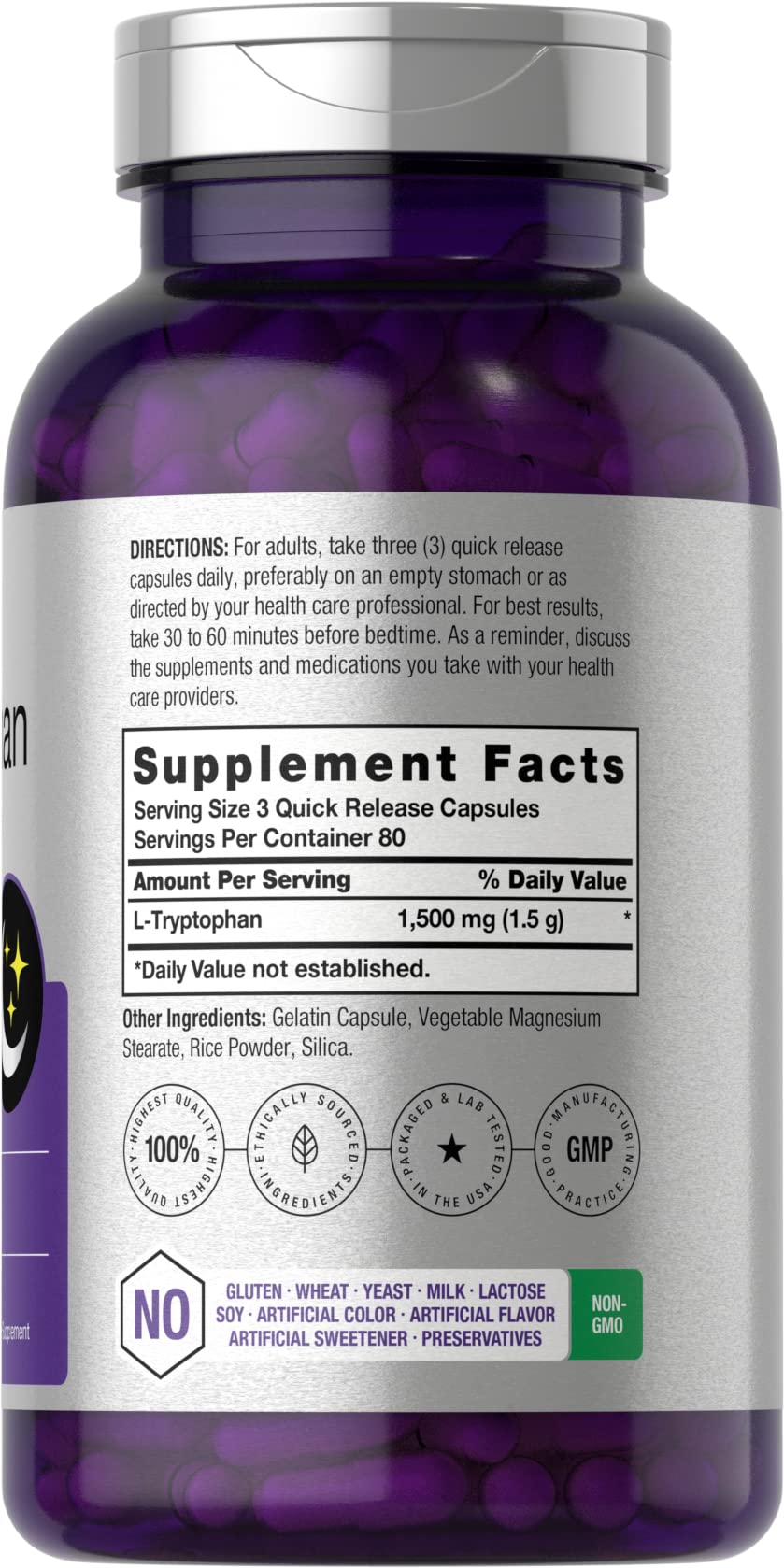 L Tryptophan 1500mg Capsules | 240 Count | Nighttime Formula | Non-GMO, Gluten Free Horbäach Au supplements