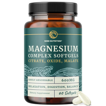 Triple Magnesium Softgels | Citrate, Malate, & Oxide | Highly Absorbable Magnesium Supplement for Digestion, Calm, Leg Cramps, & Sleep Support | 300mg Complex | Easy to Swallow Soft Gels | 60 Count Nobi Nutrition Au supplements