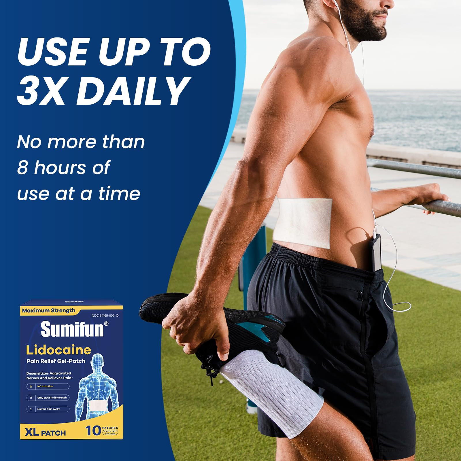 Sumifun 4% Lidocaine XL Pain Patches | Extra Large 4.72"x7.87" for Full Back & Thigh Coverage | Maximum Strength OTC Numbing | 8-Hour Medical Adhesion (X-Large, Count, 10) Sumifun Au supplements