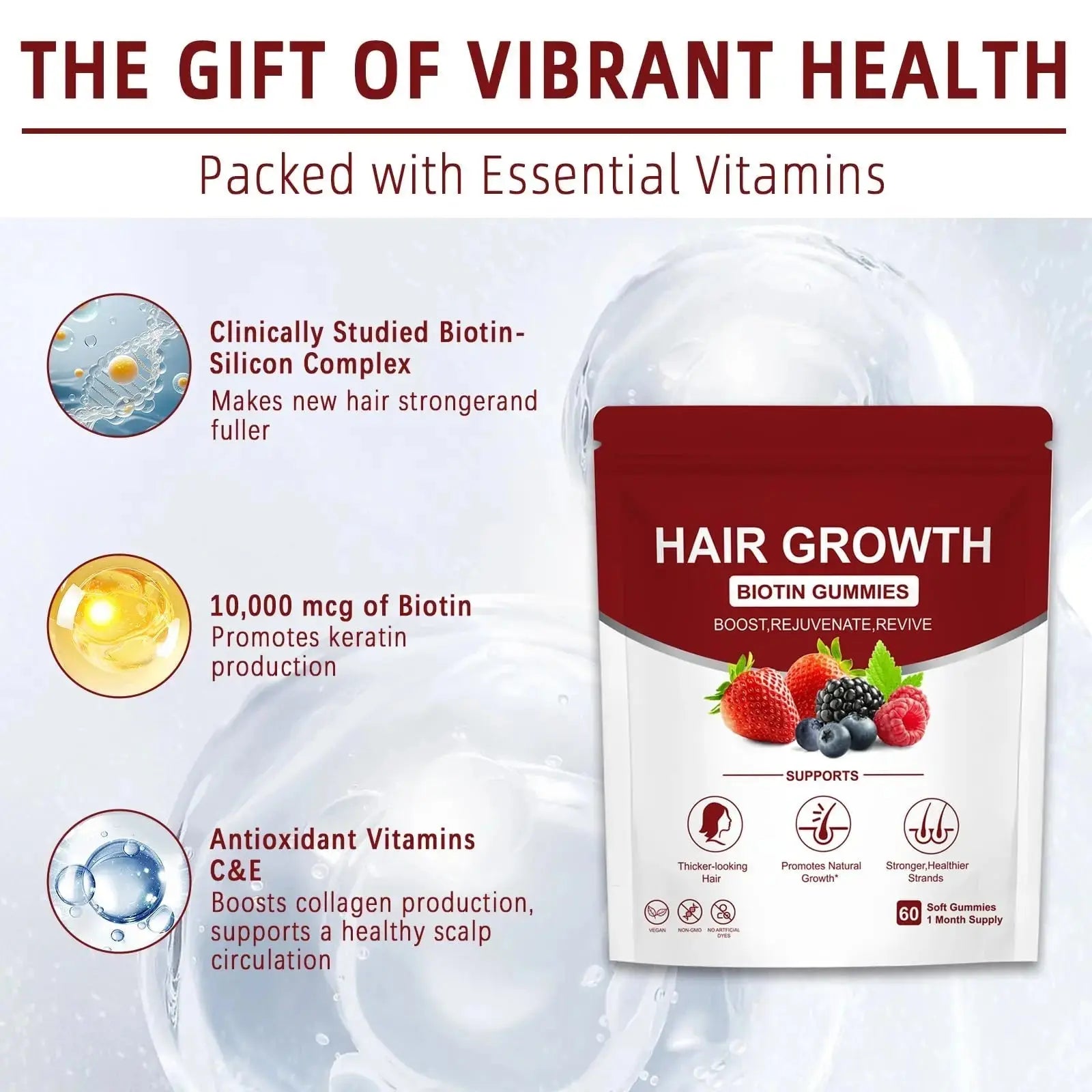 YYLLYY Hair Growth Vitamins Gummies | with Biotin, Vitamin C & E, Botanical Extracts | Supports Healthy Hair Growth & Strength, Skin & Nail Care YYLLYY Au supplements