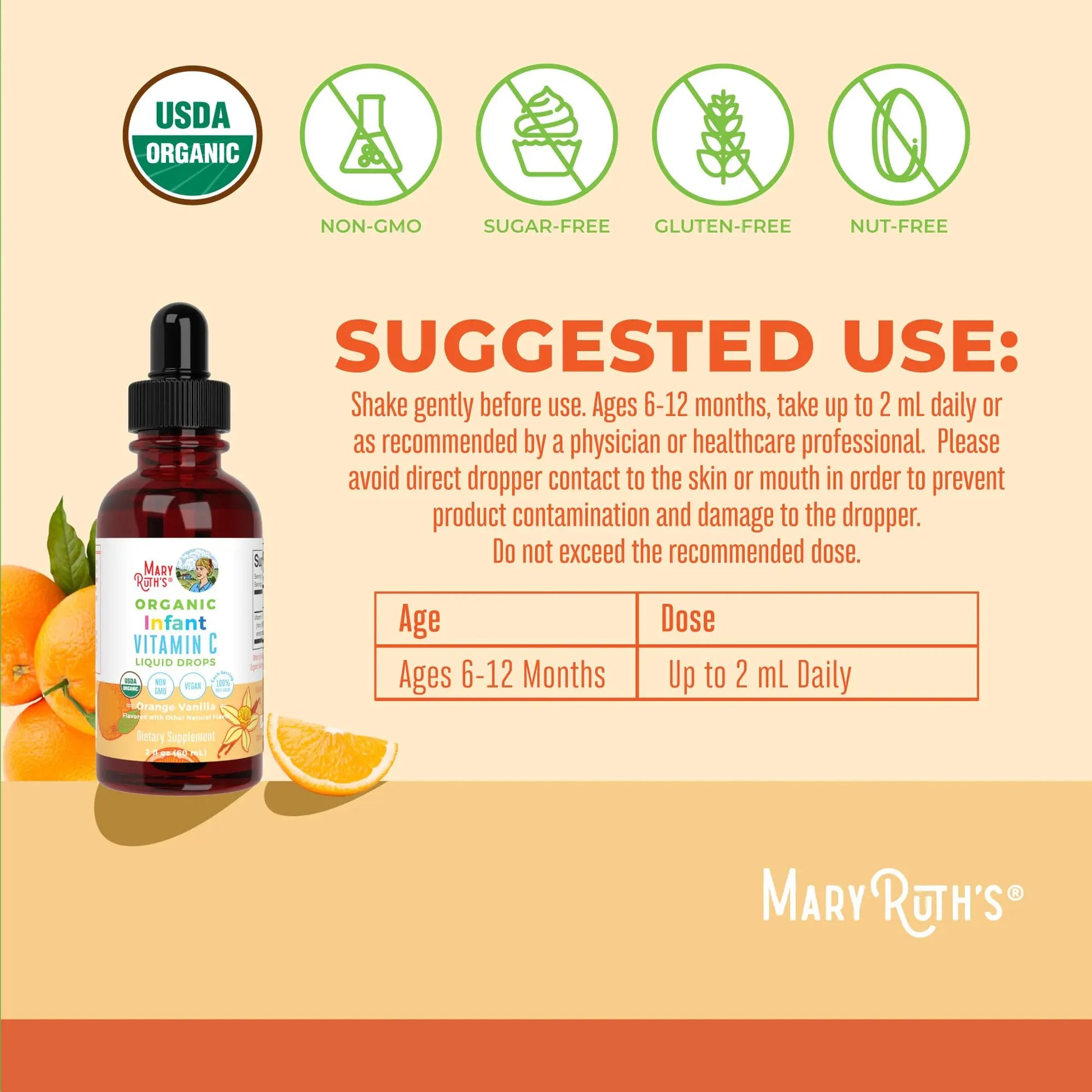 MaryRuth Organics Infant & Baby Vitamin C Supplement | USDA Organic Vitamin C Liquid Drops for Infants | Ages 6-12 Months | Immune Support | Overall Health | Vegan | Non-GMO | Gluten Free | 2 Fl Oz MARYRUTH'S Au supplements
