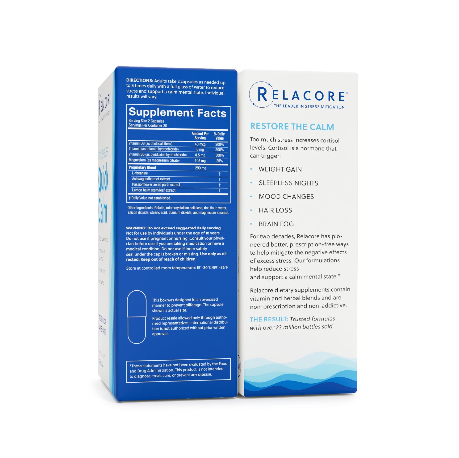 Relacore Quick Calm Mood Support Supplement with Ashwagandha, L-Theanine, Rapid Stress Relief and Relaxation – Cortisol Supplement - 60 ct Relacore Au supplements