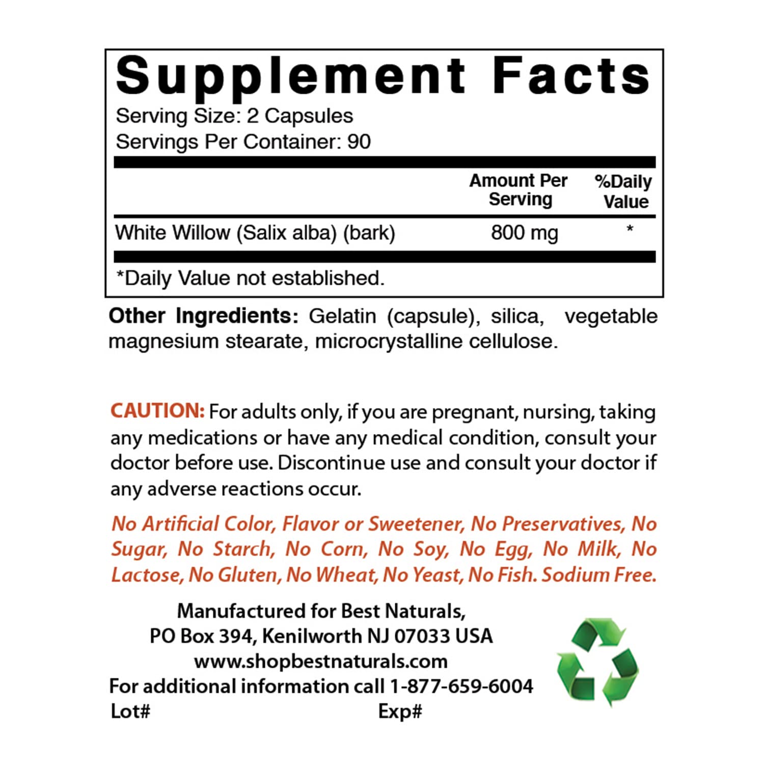 Best Naturals White Willow Bark 400 mg 180 Capsules (180 Count (Pack of 2)) Best Naturals Au supplements