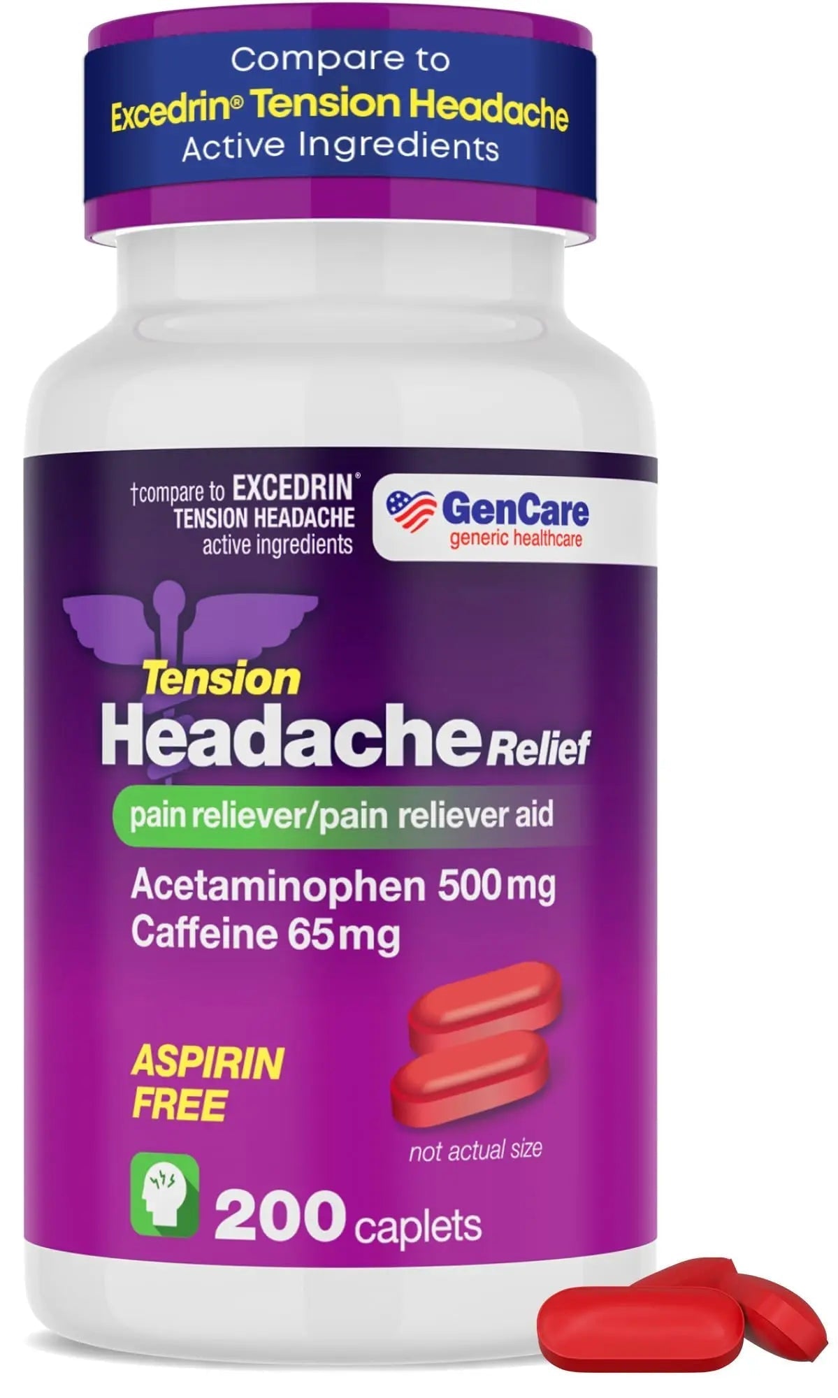 GenCare - Tension Headache Relief Pain Reliever with Acetaminophen 500 mg & Caffeine 65 mg (200 Caplets) Best Value Bulk Extra Strength for Head, Migraine, Joint Pain & Body Ache Relief Medicine GenCare Au supplements