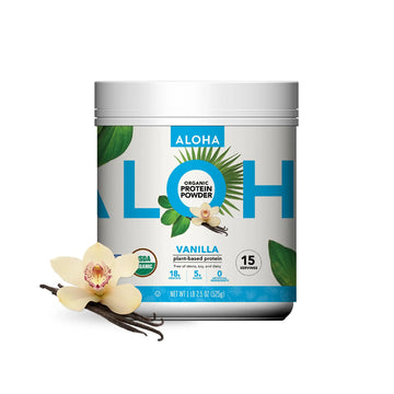 ALOHA Organic Plant Based Protein Powder, Stevia Free, Vanilla, 19.6 oz, 15 Servings PACKAGING MAY VARY ALOHA Au supplements