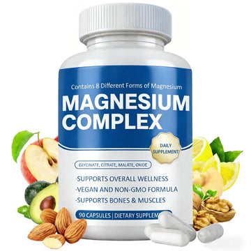Magnesium Complex Supplement 8 Elemental - Magnesium Glycinate, Citrate, Malate, Oxide | Easy Absorption for Bones, Muscle, Energy, Vegan, Non-GMO 90 Capsules (1pc) OFHOFH Au supplements