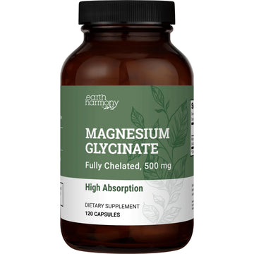 Pure Magnesium Glycinate 500mg - Chelated Magnesium Supplement, High Absorption Capsules for Sleep, Glicinato De Magnesio with Organic MCT Powder (120 Capsules) Earth Harmony Naturals Au supplements