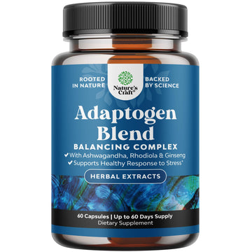 Herbal Adaptogen Mood Support Supplement - Calming Adaptogens Supplement for Stress & Cortisol Management with Ashwagandha Rhodiola Rosea & Maca Root - Vegan & Daytime Friendly - 60 Count Natures Craft Au supplements