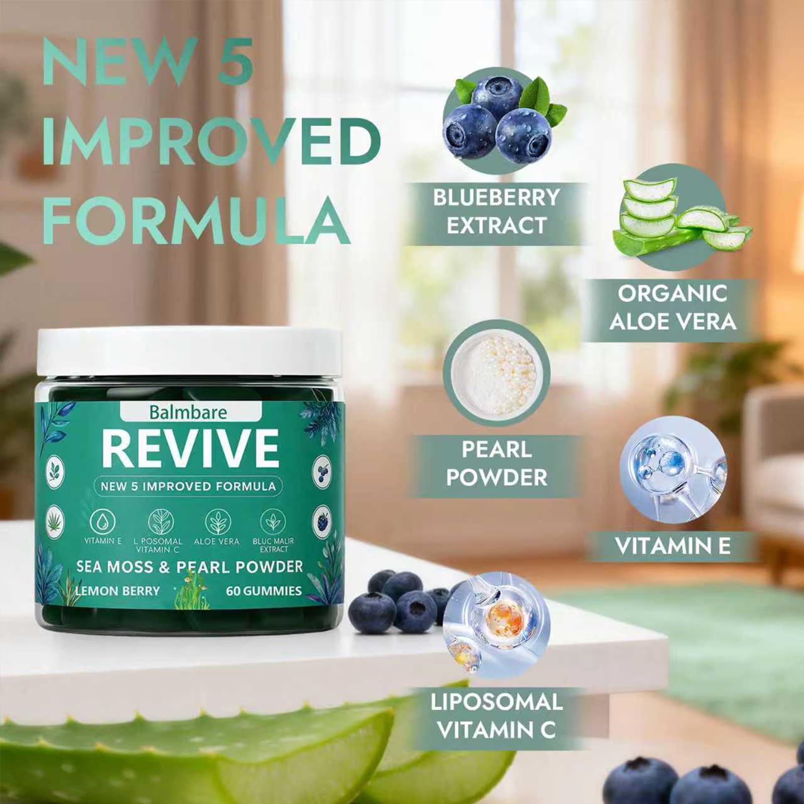 Balmbare Revive Gummies for Hair Loss, with Organic Irish Sea Moss Pearl Powder, Vitamins C & E, Aloe Vera - Supports Healthy Hair, Skin & Nails Growth (1pcs) ReviveNerve Au supplements
