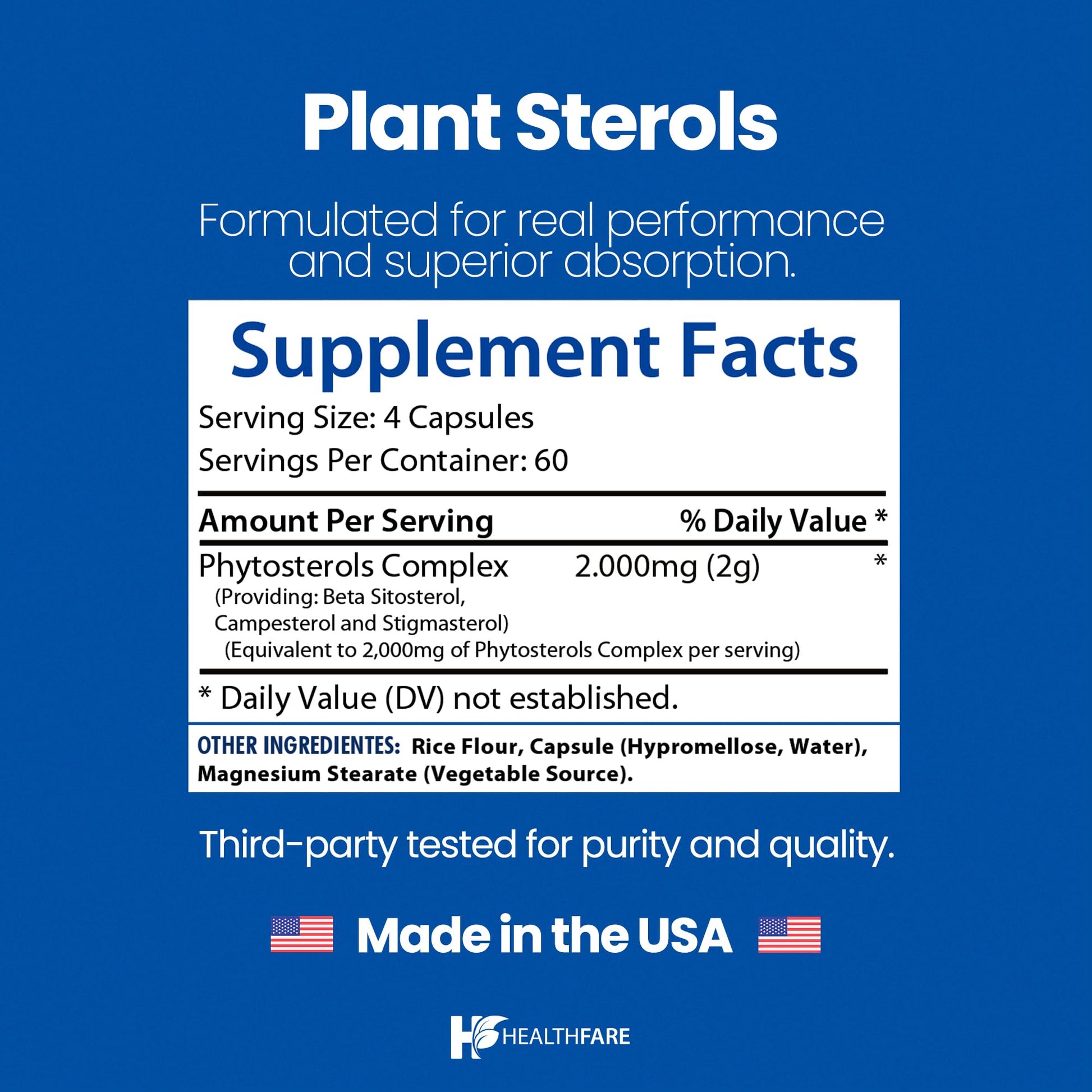 Healthfare Plant Sterols Capsules 2000mg | 240 Vegan Capsules | Beta Sitosterol & Phytosterol Complex | Plant-Based Supplement | Non-GMO & Gluten-Free | Made in the USA Healthfare Au supplements