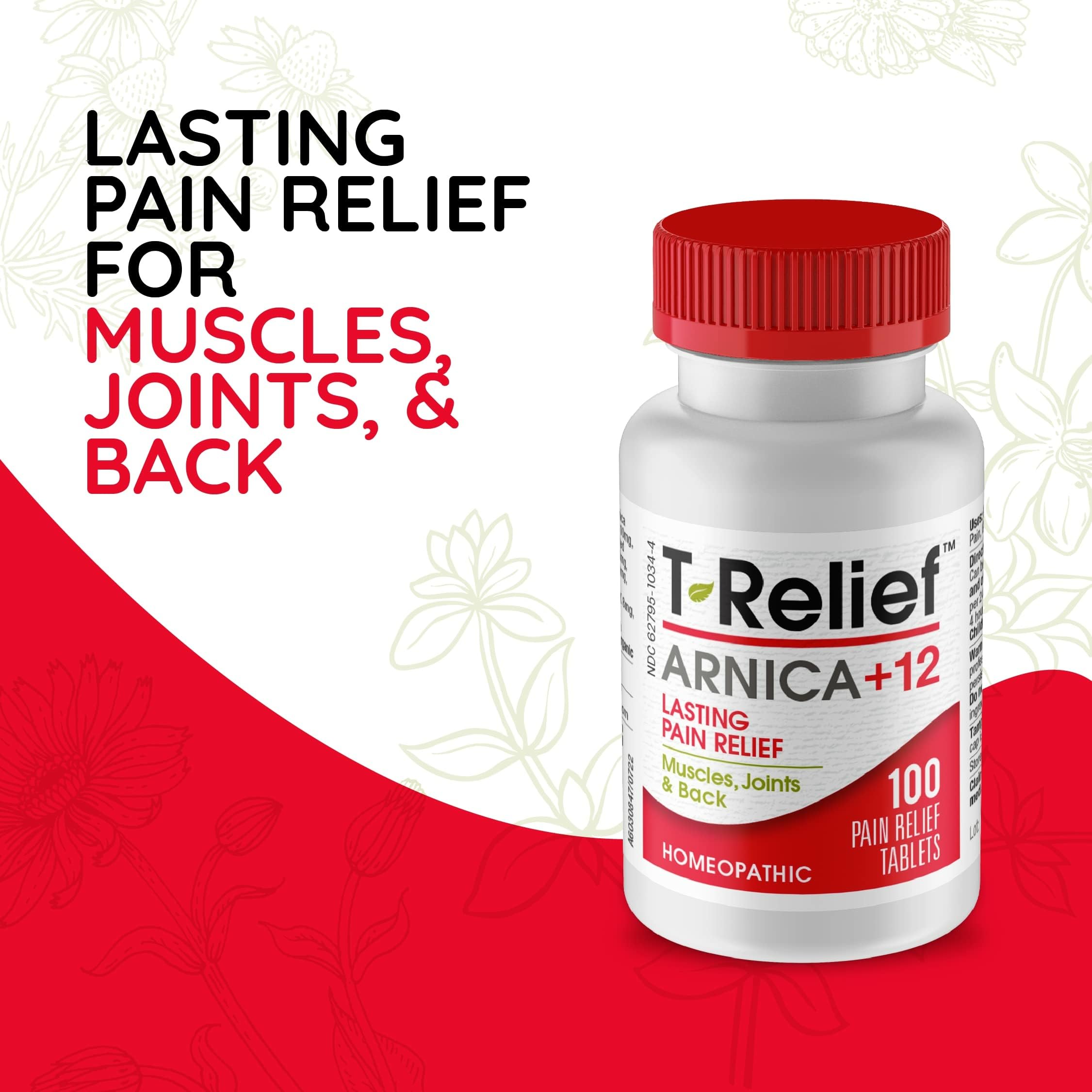 MediNatura T-Relief Pain - Arnica Medication for Naturally Soothing Body Aches - Supports Muscle, Joint & Back Relief - Chewable Tablets - Plant-Based Tablets - Non-Addictive - 100 Count - 2 Pack MediNatura Au supplements