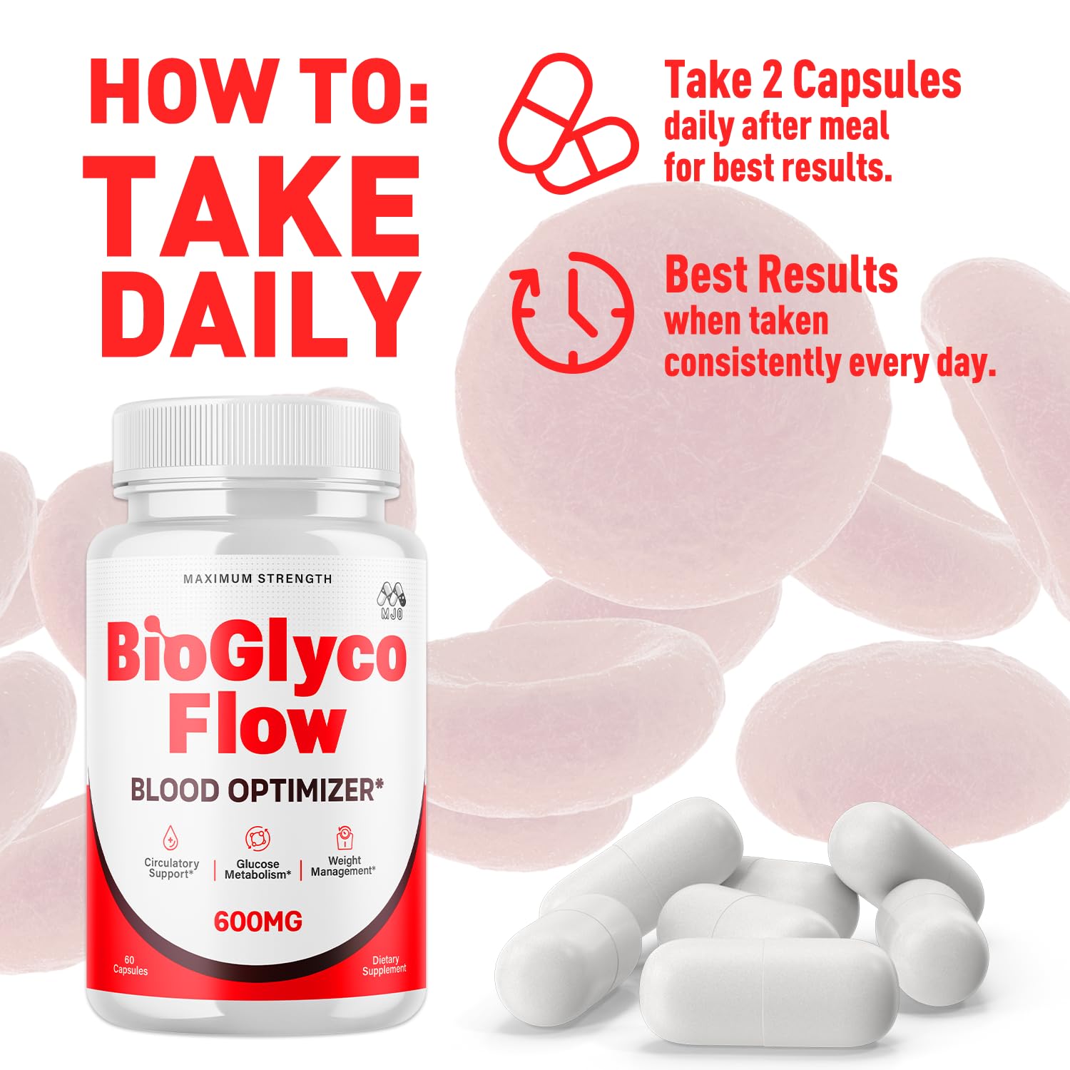 (2 Pack) BioGlyco Flow Blood Optimizer Capsules, Official BioGlyco Flow Pills with All Natural Ingredients, Advanced Health and Wellness Supplement with Maximum Strength Multivitamins (120 Capsules) MJO Au supplements